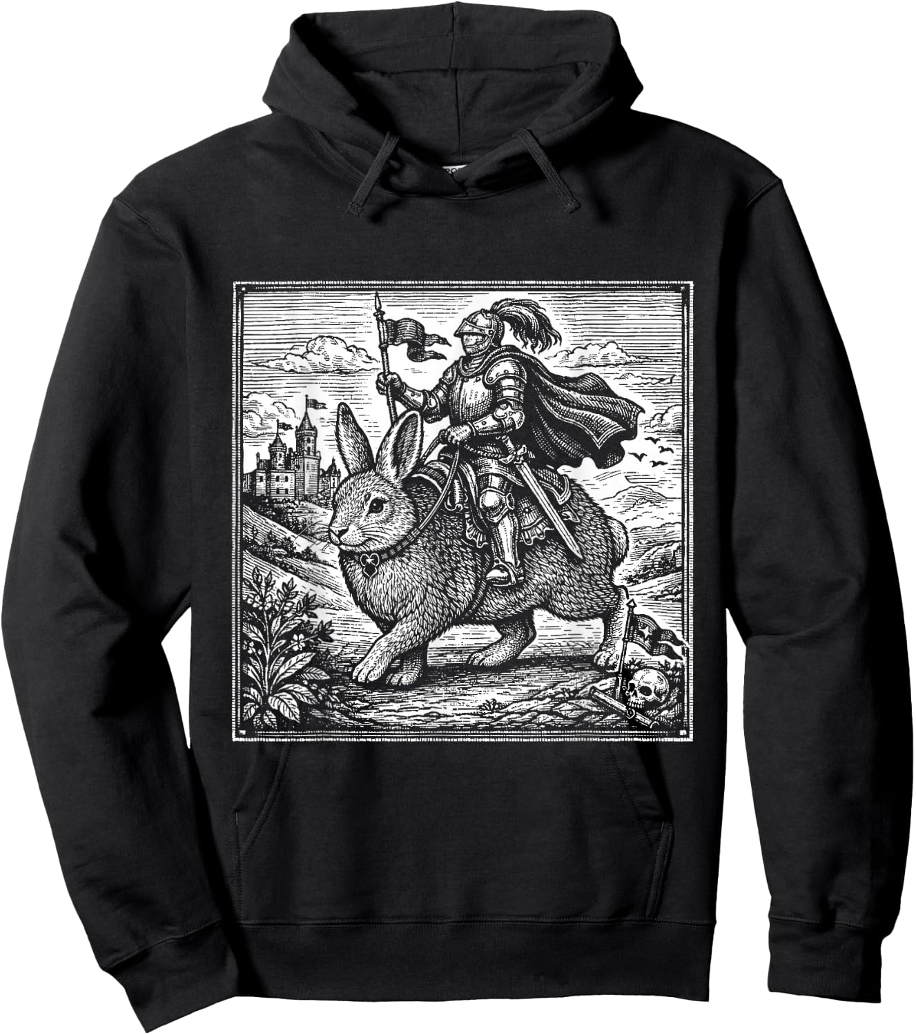 Funny Medieval Knight Rabbit Castle Fantasy Renaissance Fair Hoodie - Hoodie | Black