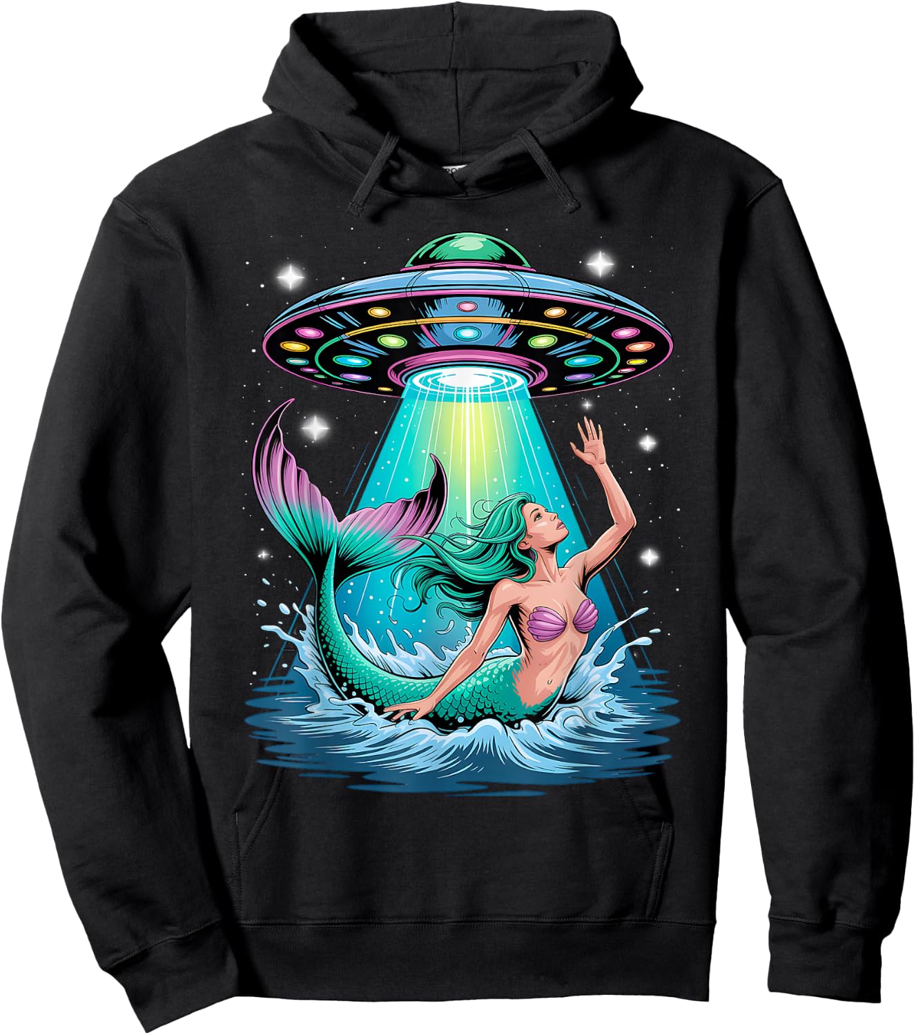 Mermaid Abduction Alien Invasion Funny UFO Spaceship Hoodie - Hoodie | Black