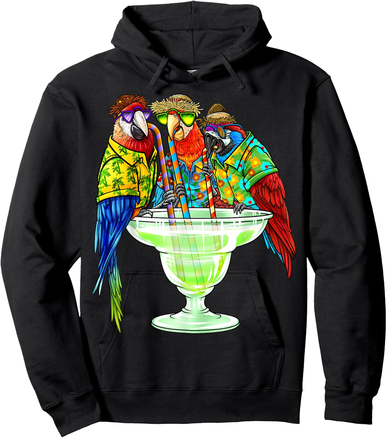 Parrots Drinking Margarita Hawaiian Vacation Birds Hoodie - Hoodie | Black