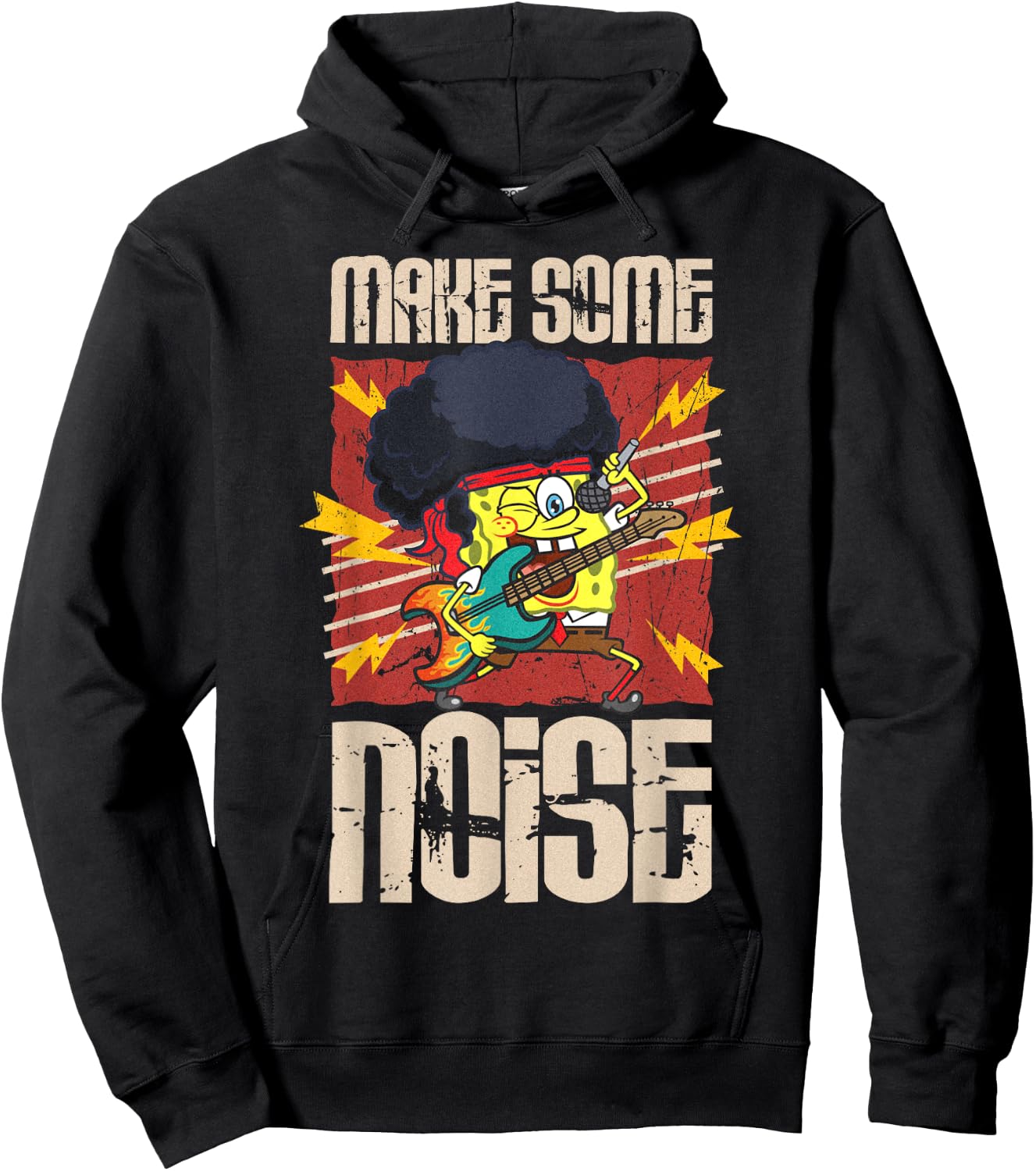 Mademark x SpongeBob SquarePants - SpongeBob Make Some Noise Rock and Roll Heavy Metal Retro Hoodie - Hoodie | Black