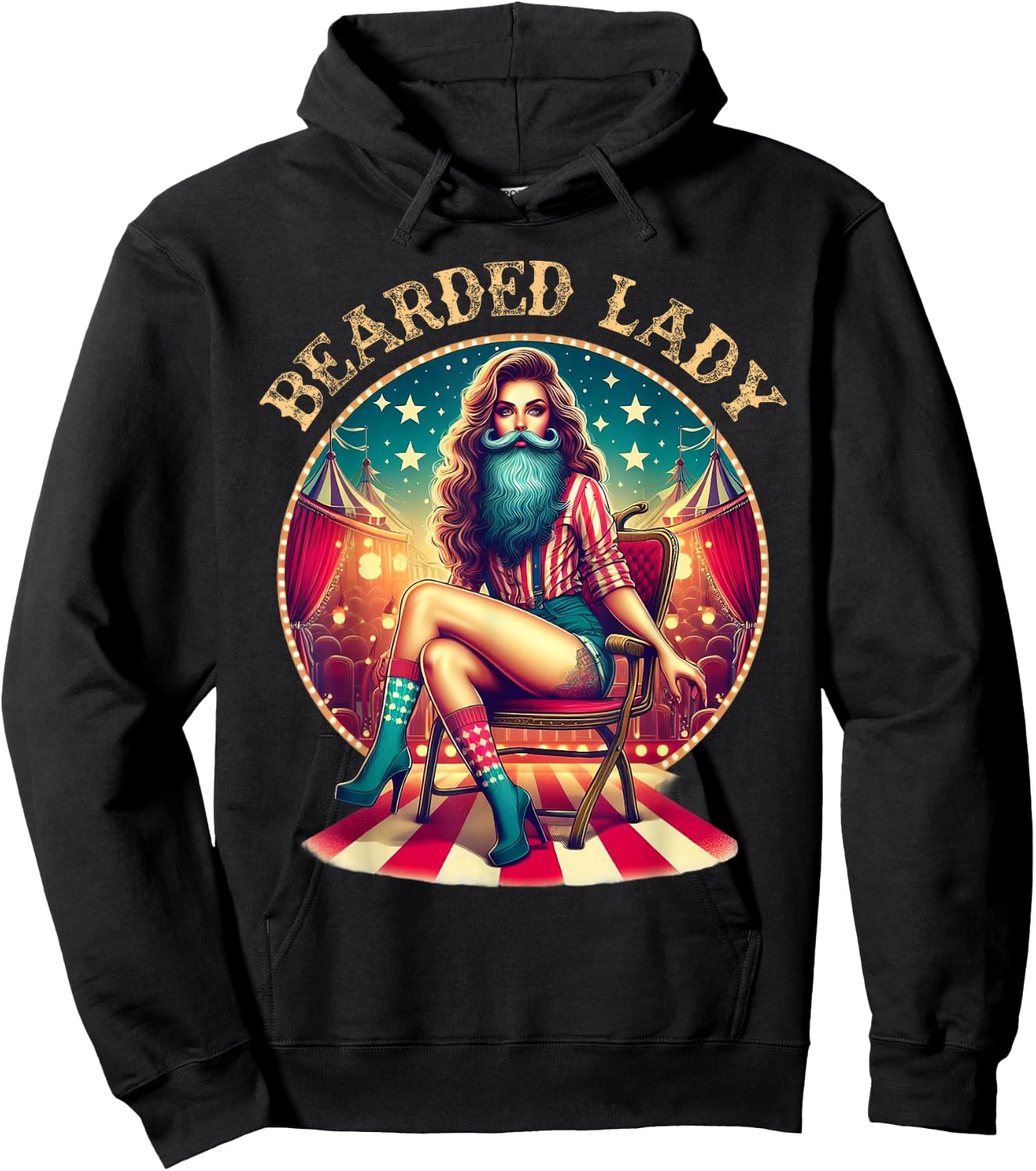 Bearded Lady Costume Circus Crew Vintage Carnival Party Hoodie - Hoodie | Black