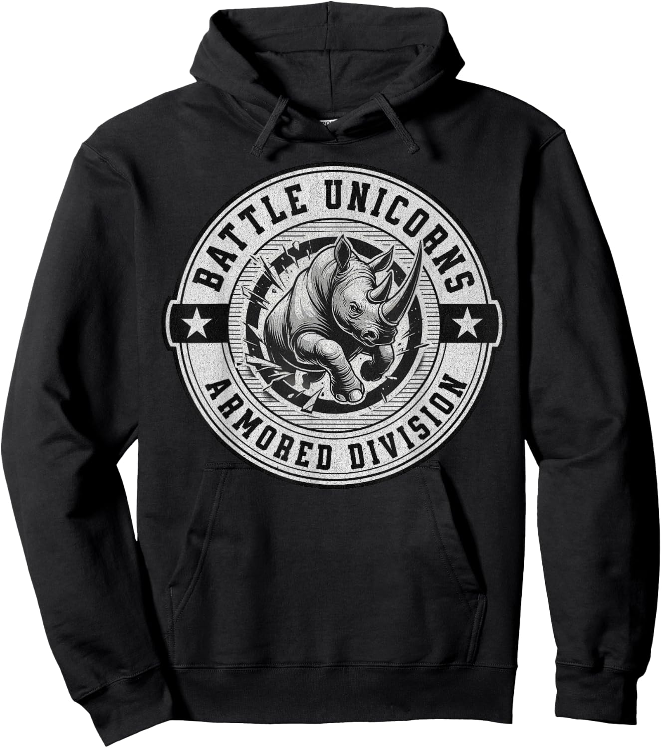 Unicorn Design- Adults or Kids- Battle Unicorns Rhino -Funny Hoodie - Hoodie | Black