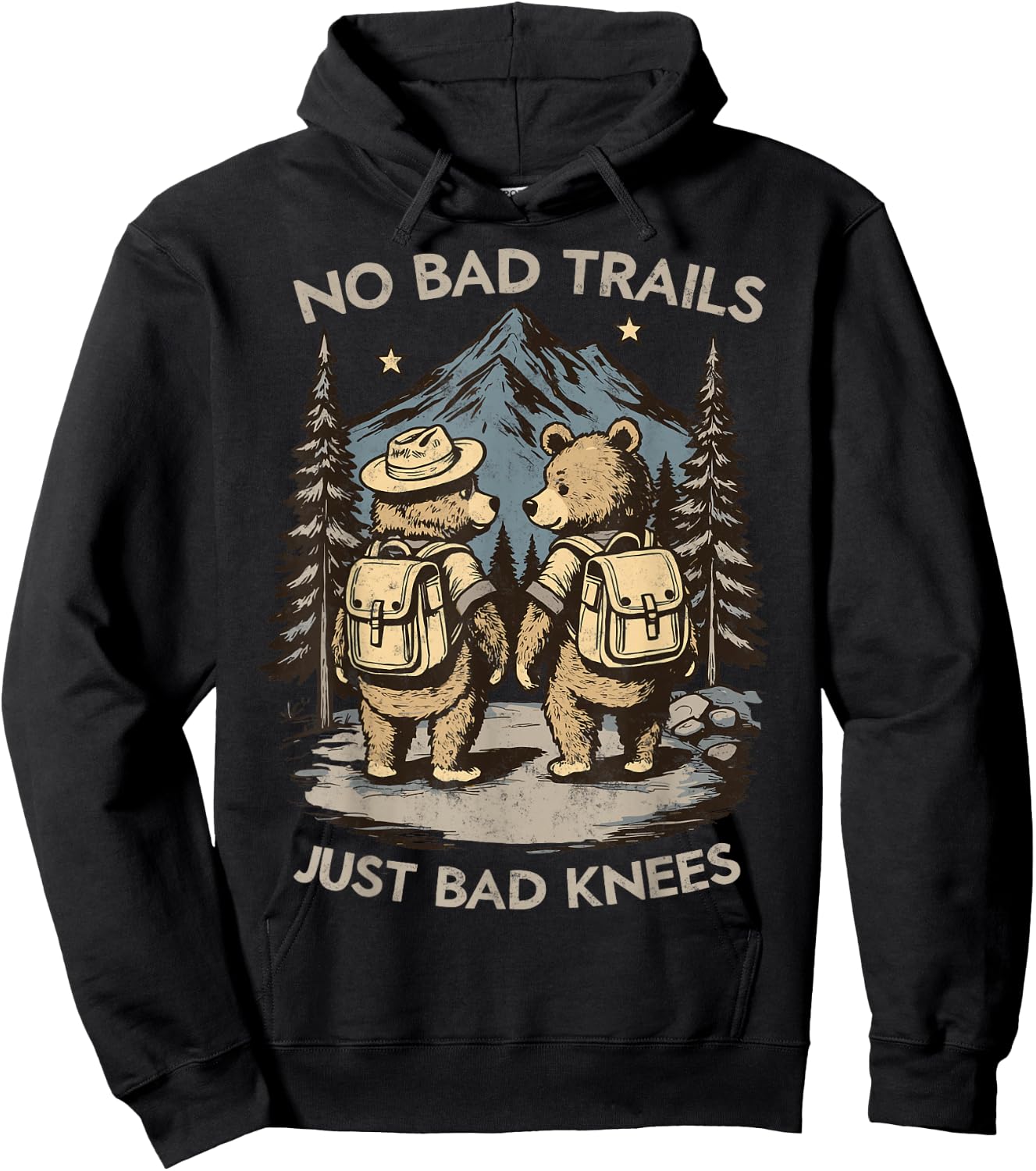 No Bad Trails Just Bad Knees Hiker Joke Hiking Bear Couple Hoodie - Hoodie | Black