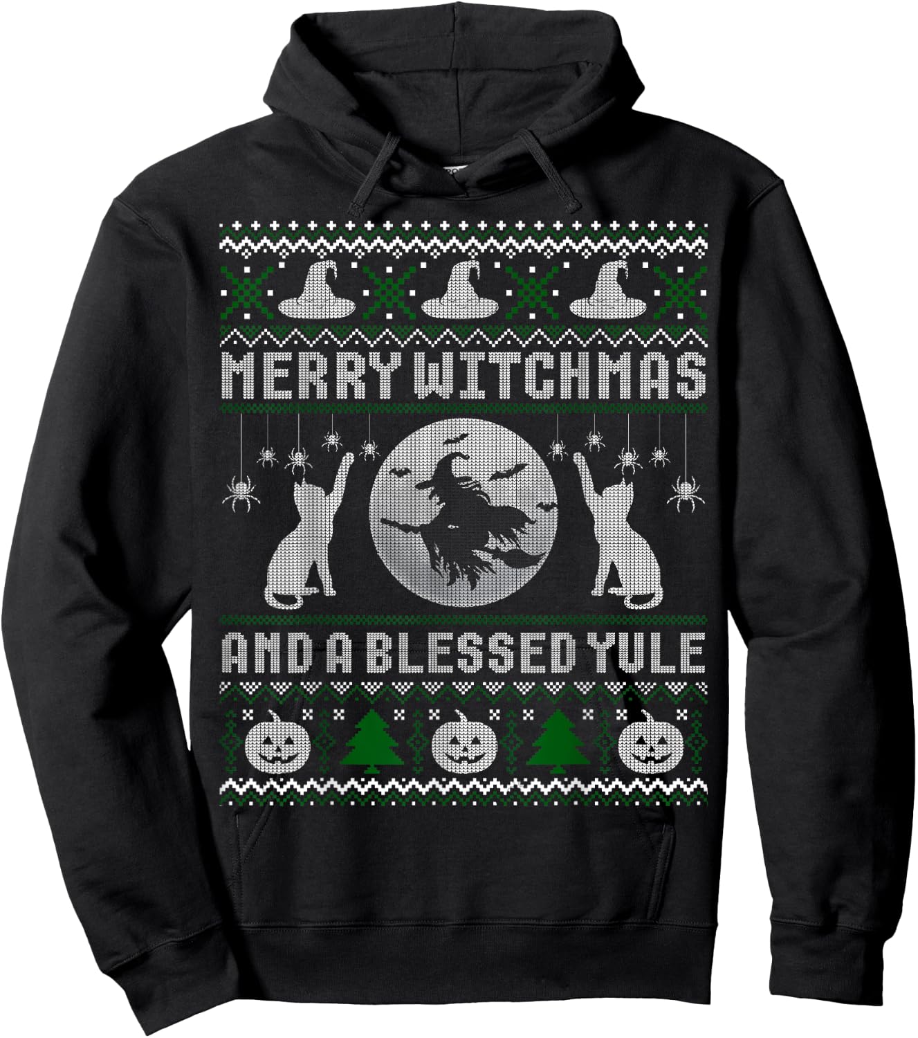 Merry Witchmas Cat Lover Ugly Christmas Sweaters Men Women Kids Hoodie - Hoodie | Black