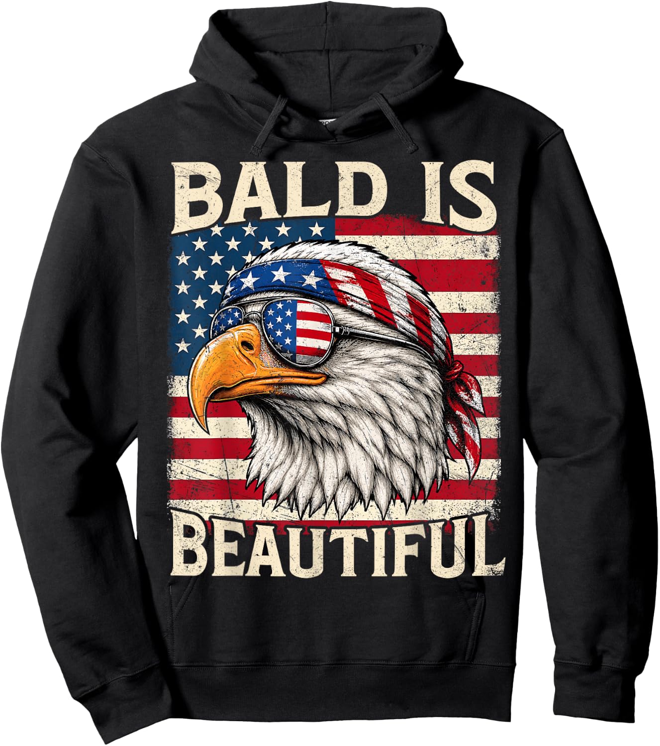 Bald is Beautiful 4th of July USA Patriotic Funny Bald Eagle Hoodie - Hoodie | Black