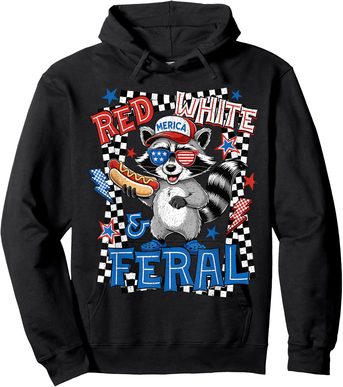 Red White & Feral American 1776-2026 Raccoon 4th of July Hoodie - Hoodie | Black