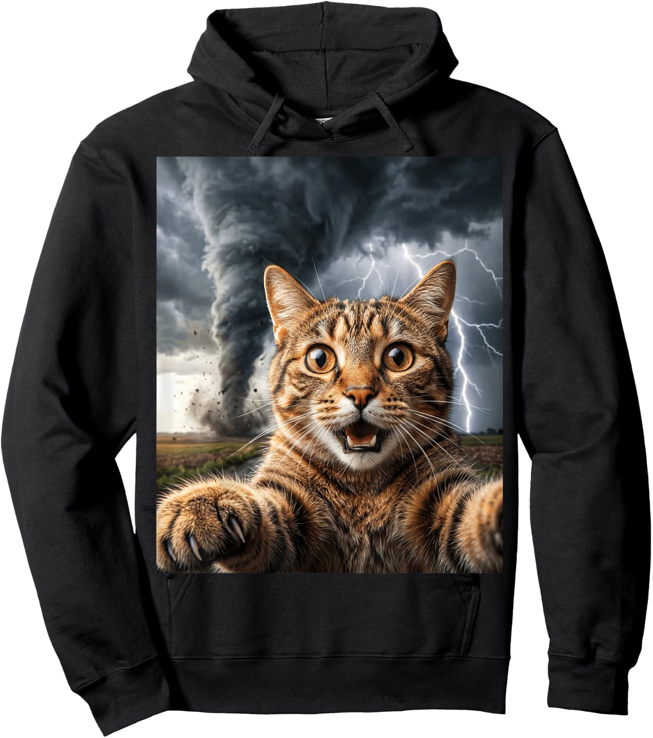 Funny Storm Chaser Cat Selfie Tornado Weather Hoodie - Hoodie | Black