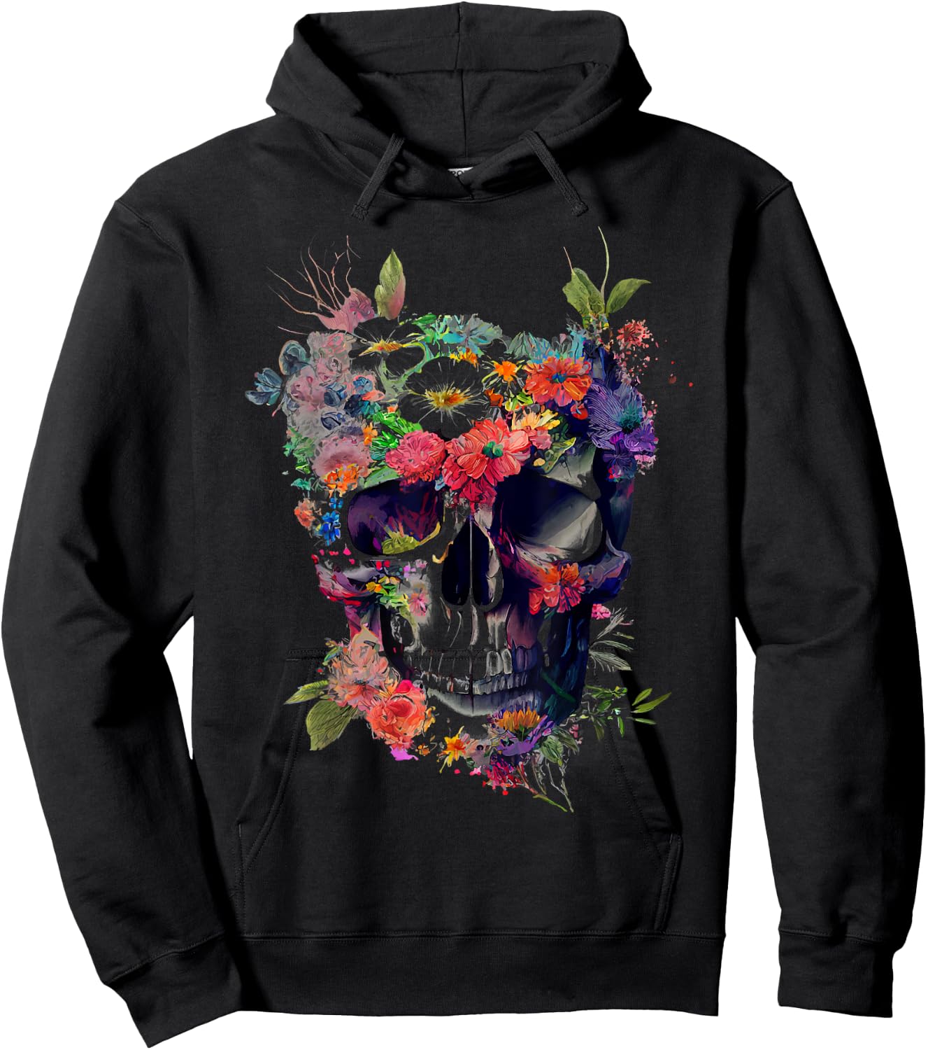 Totenkopf mit Blumen Hoodie - Hoodie | Black