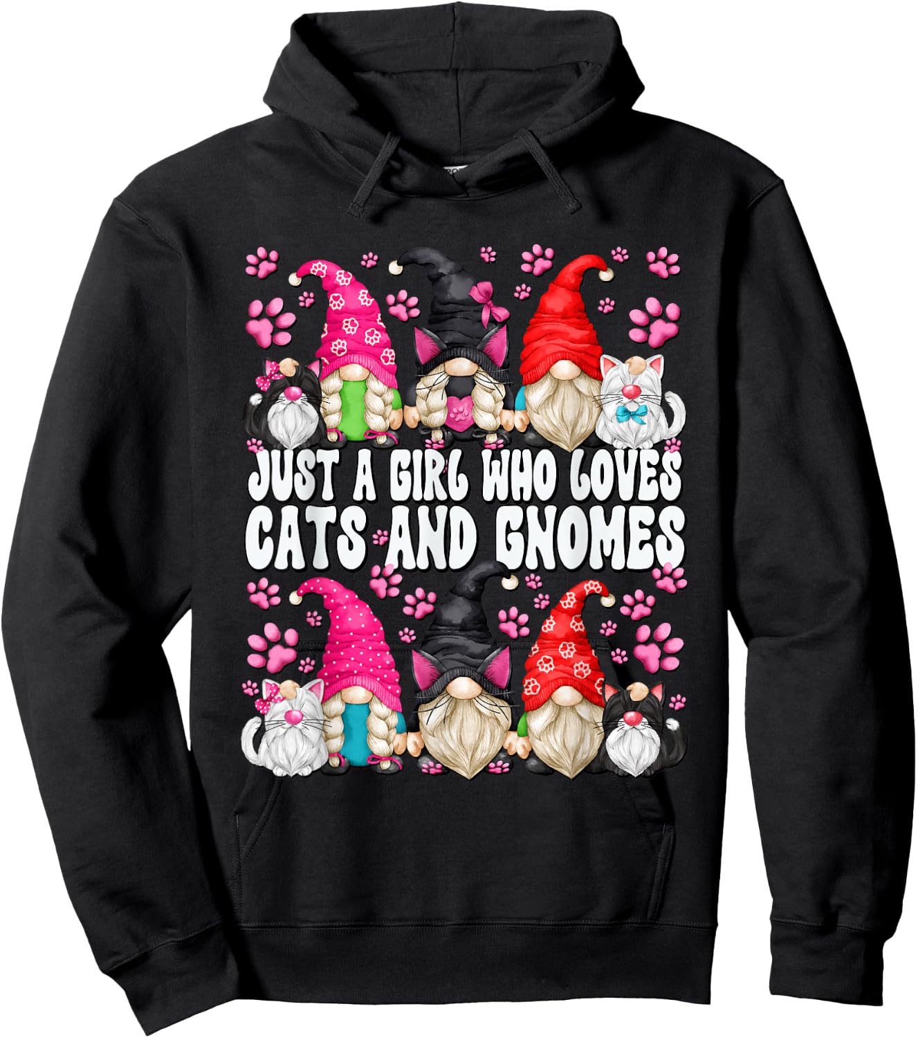 Just A Girl Who Loves Cats And Gnomes Funny Saying Hoodie - Hoodie | Black