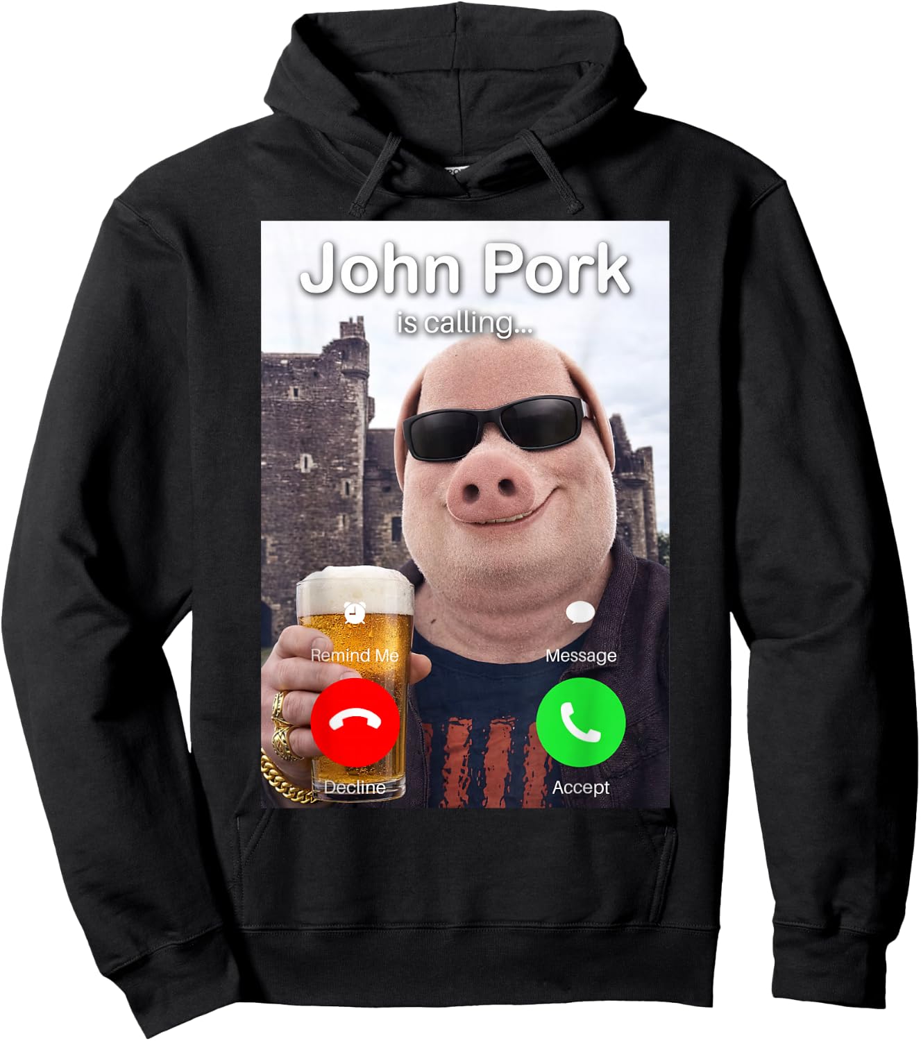 Funny Beer Day John Pork is Calling Meme Hoodie - Hoodie | Black
