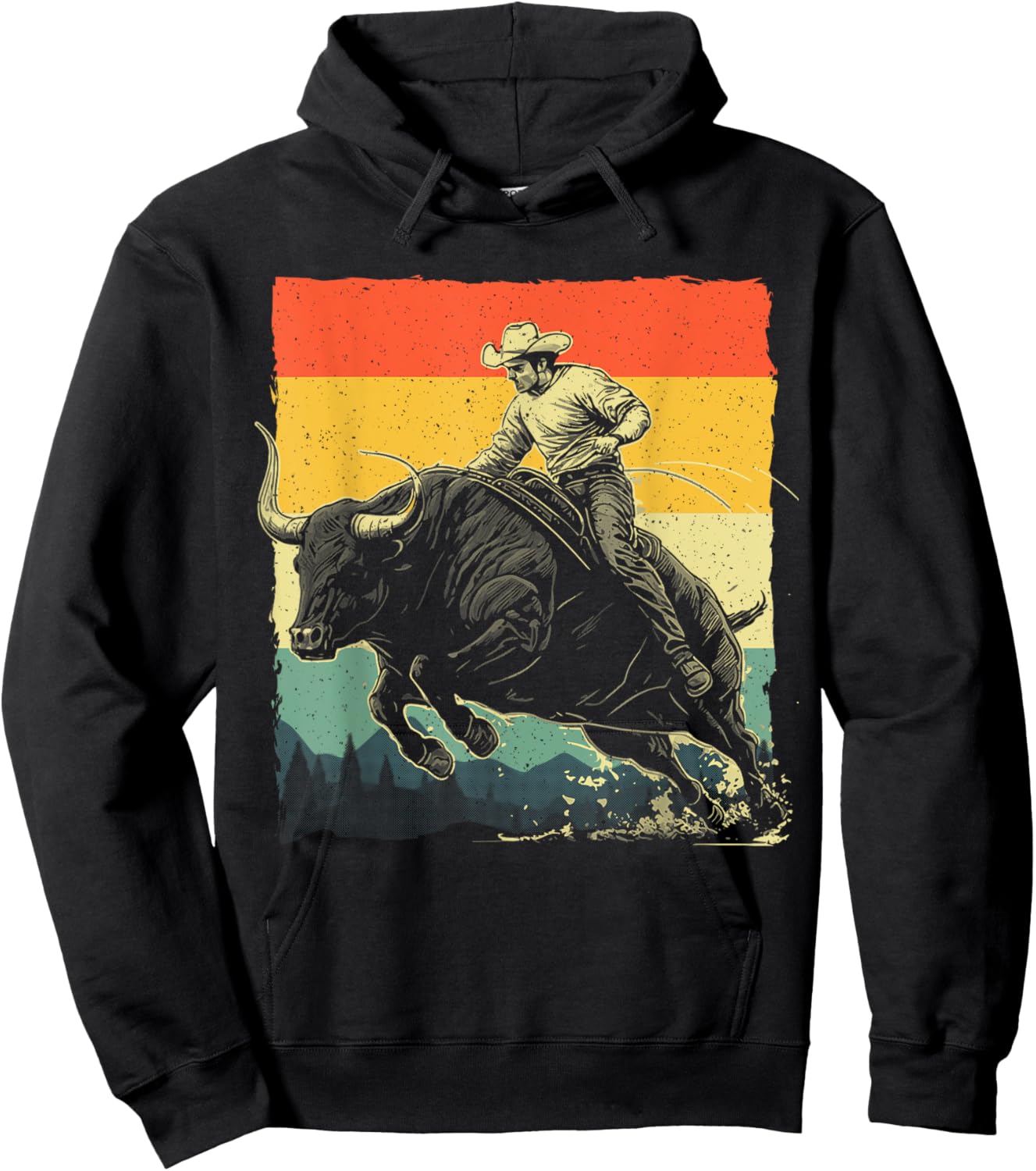 Cool Bull Riding Art Women Boys Cowboy Western Rodeo Hoodie - Hoodie | Black