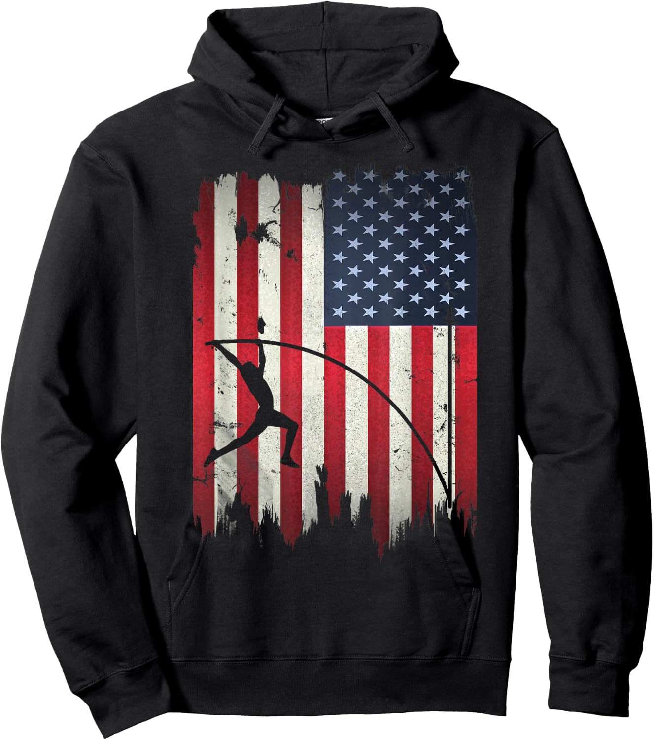 Pole Vault USA American Flag 4th of July Jump Sports Gift Hoodie - Hoodie | Black