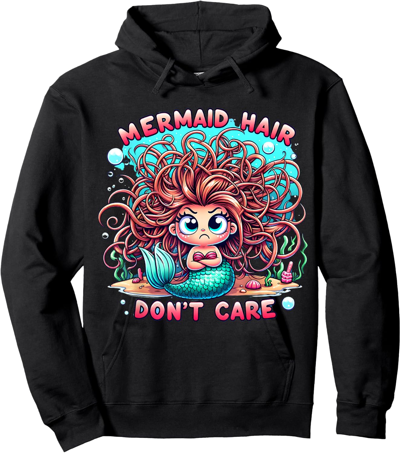 Mermaid Hair Don't Care Core Clothes Cute Women Girls Teens Hoodie - Hoodie | Black