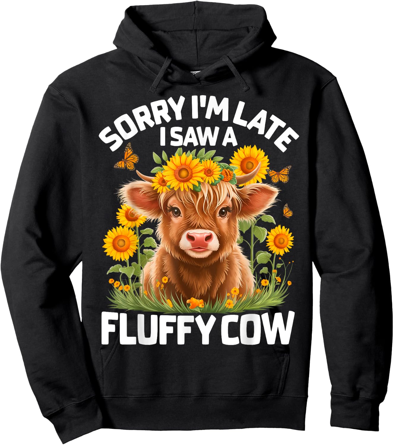 Cute Fluffy Highland Cow Design for Cow Lovers Hoodie - Hoodie | Black