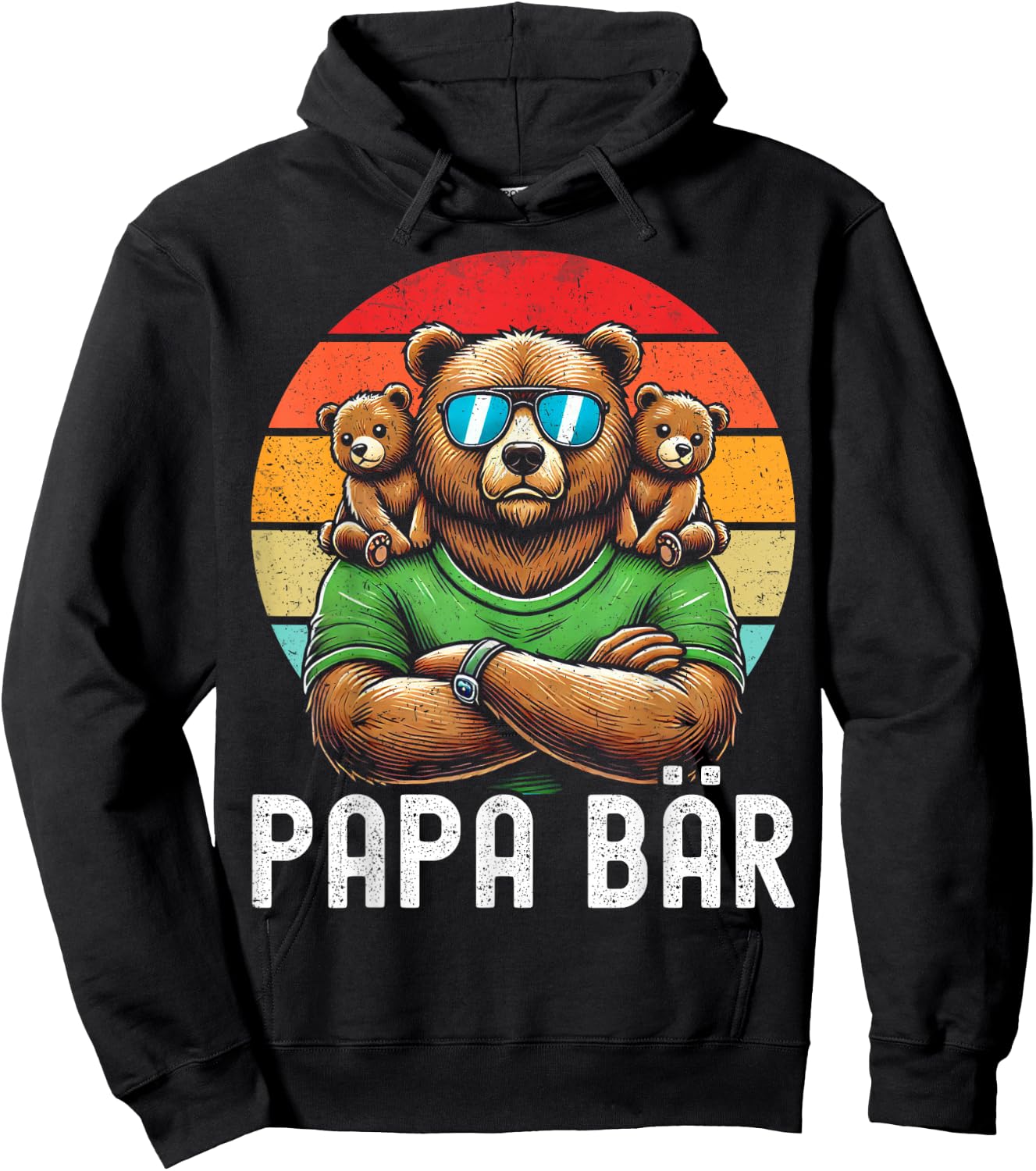 Papa Bär Papa Bear Vatertag Sohn Tochter Elternteil Retro Hoodie - Hoodie | Black