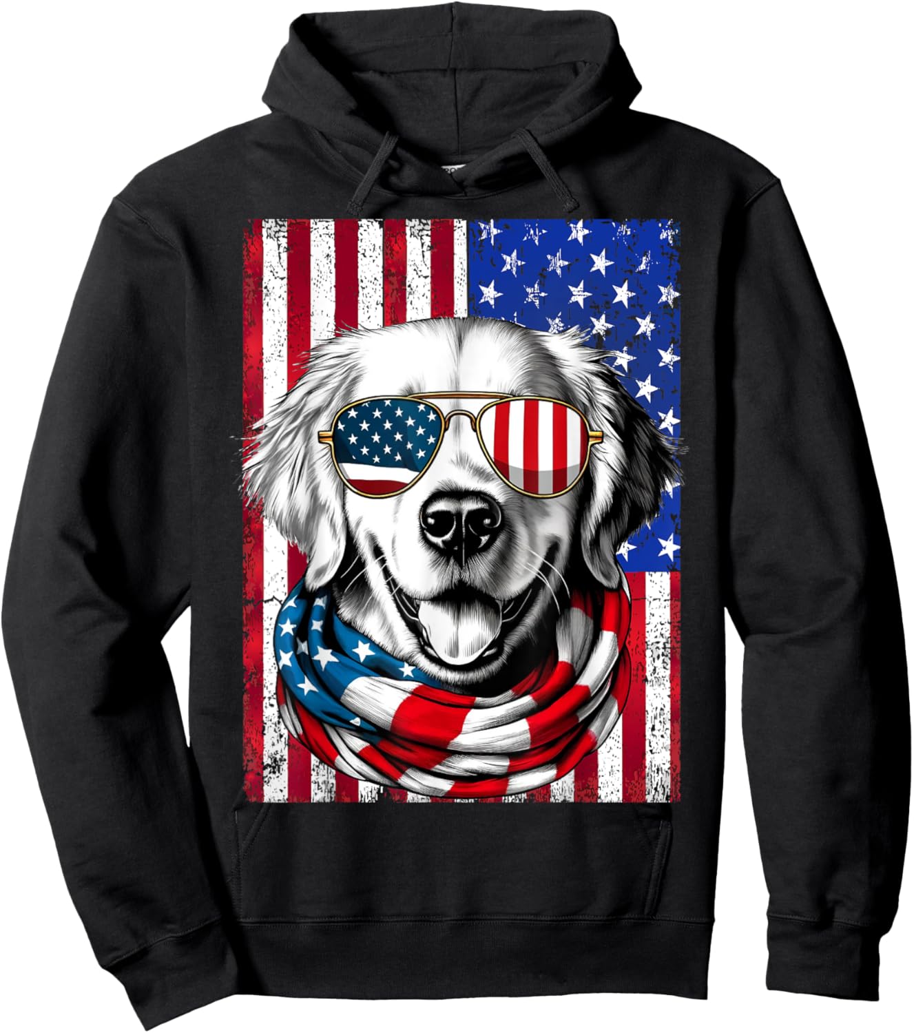 4th of July Golden Retriever Dog American Flag USA Patriotic Men Hoodie - Hoodie | Black