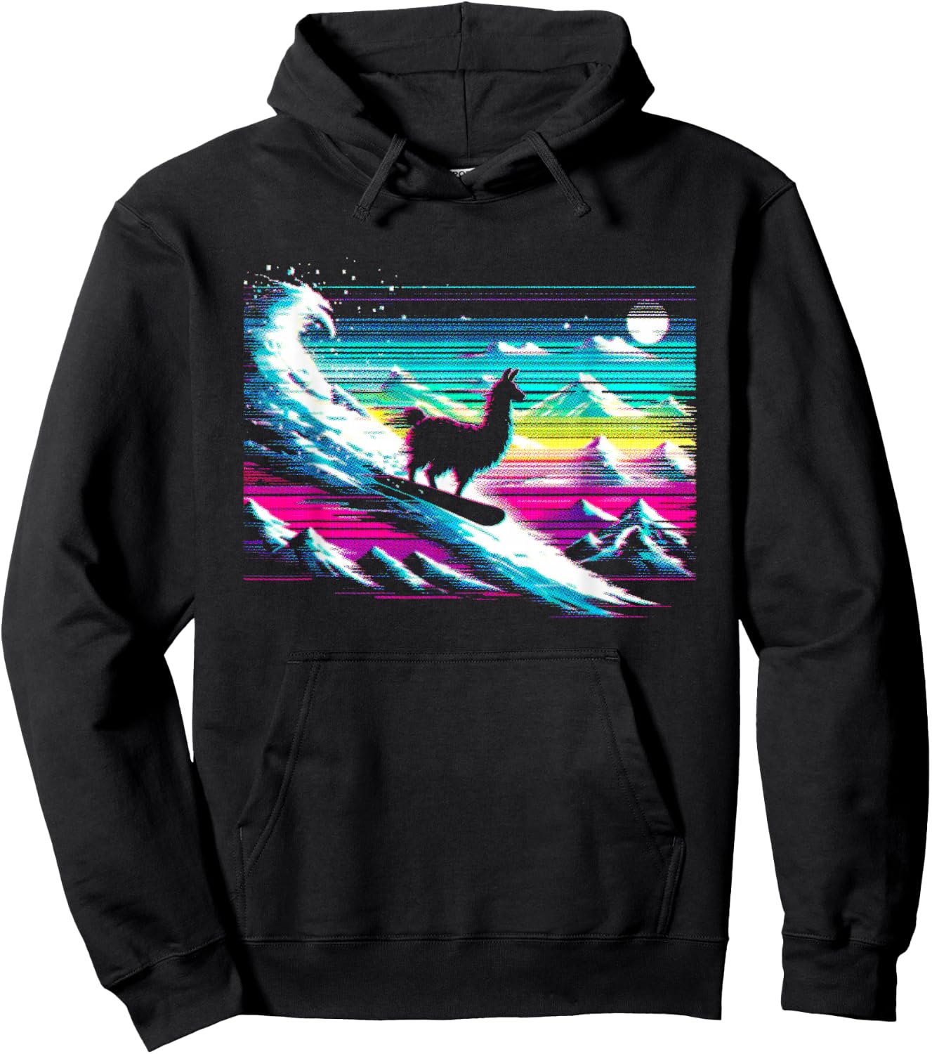 Llama Snowboarding Glitch - Funny Snowboard Lover Hoodie - Hoodie | Black
