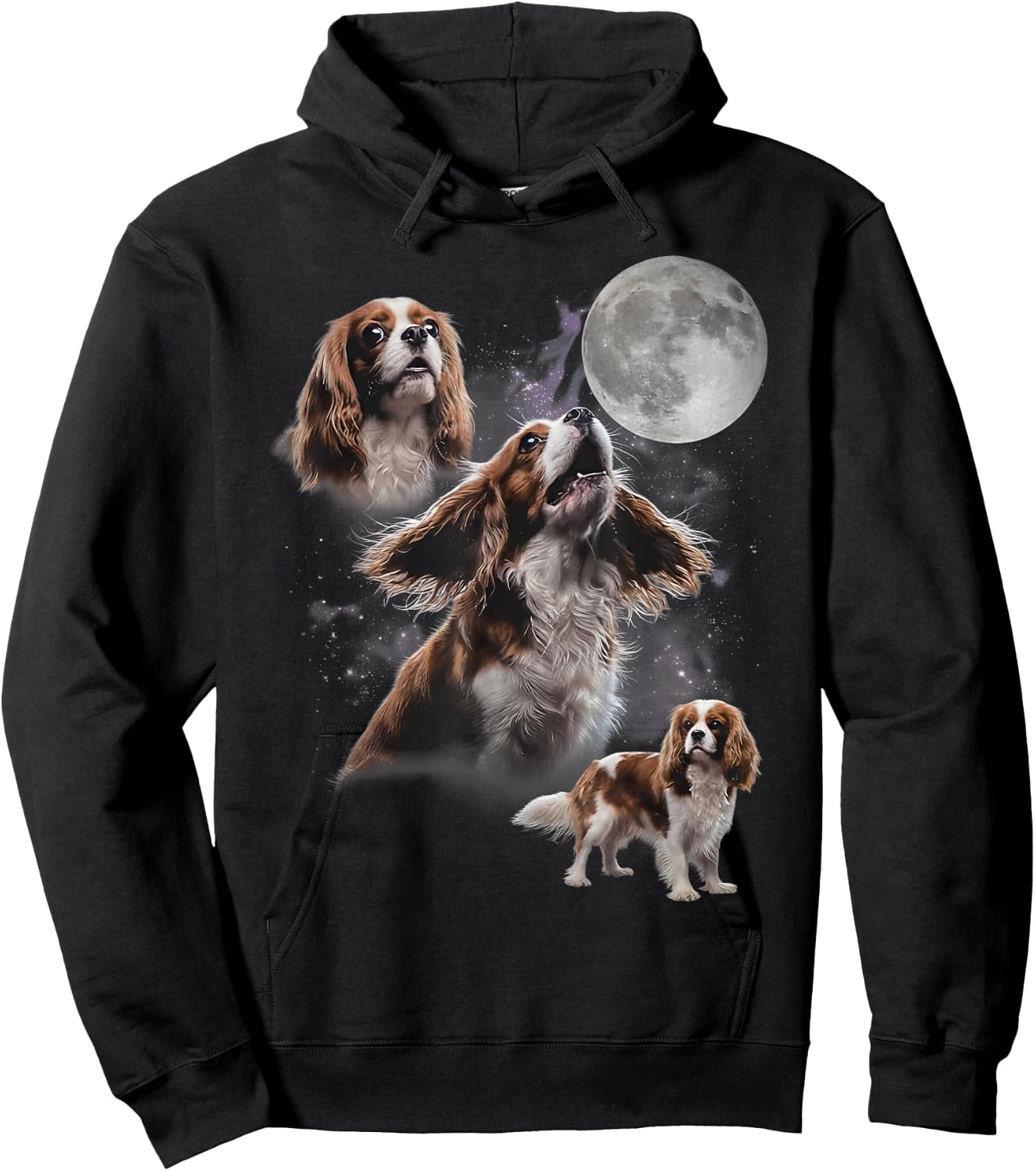 Cavalier King Charles Spaniel Howling At The Moon Hoodie - Hoodie | Black
