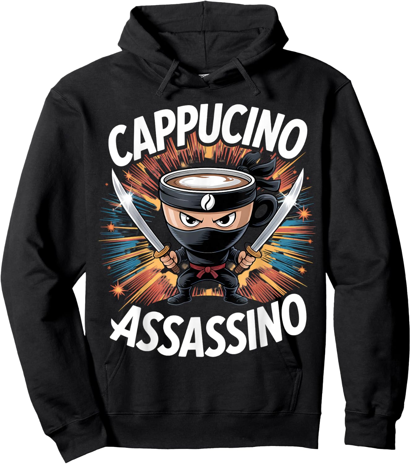 Cappuccino Assassino Brainrot Cafe Italian Assassin Meme Hoodie - Hoodie | Black