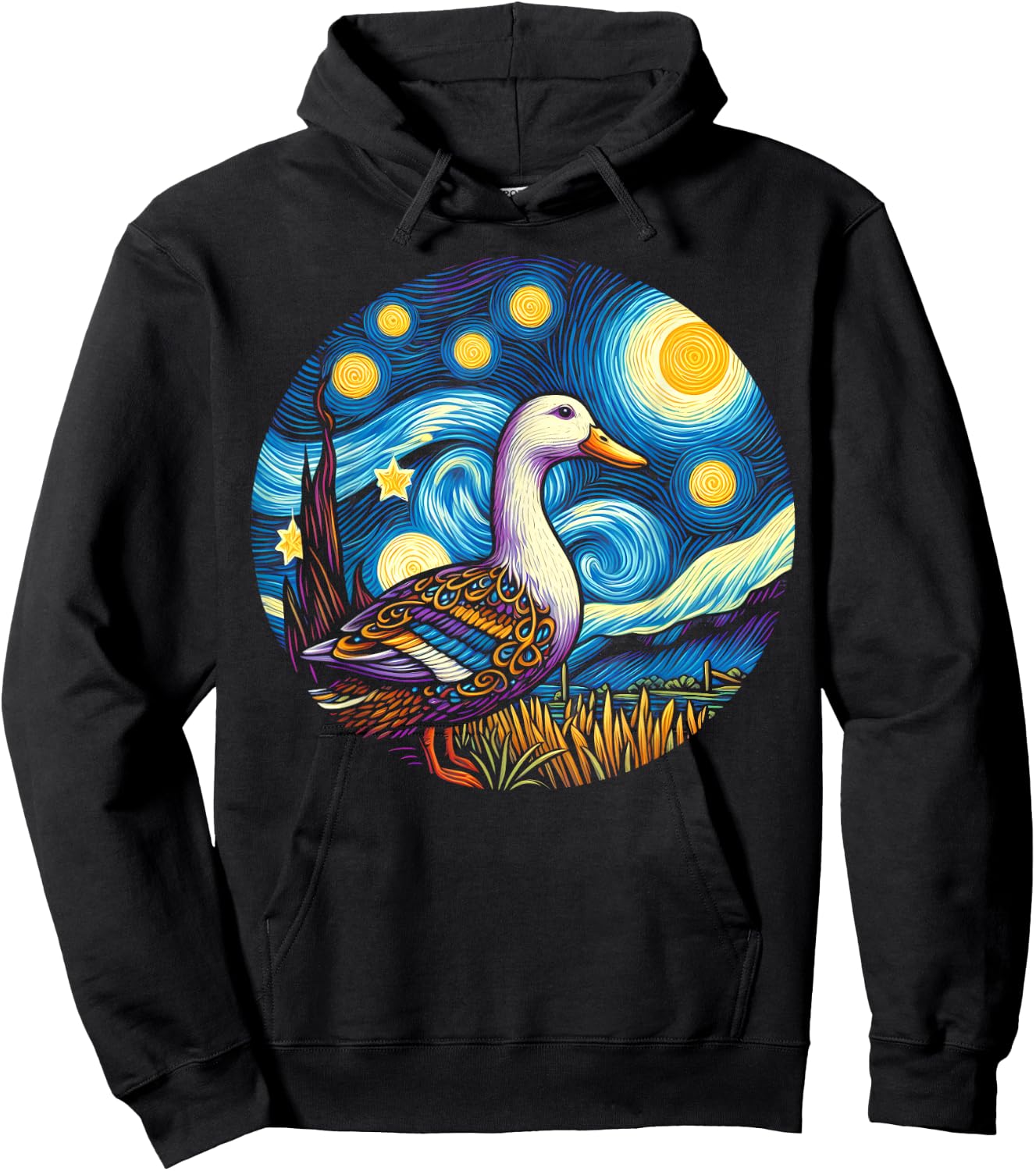 Duck Under Starry Night Sky Art Graphic Christmas Hoodie - Hoodie | Black