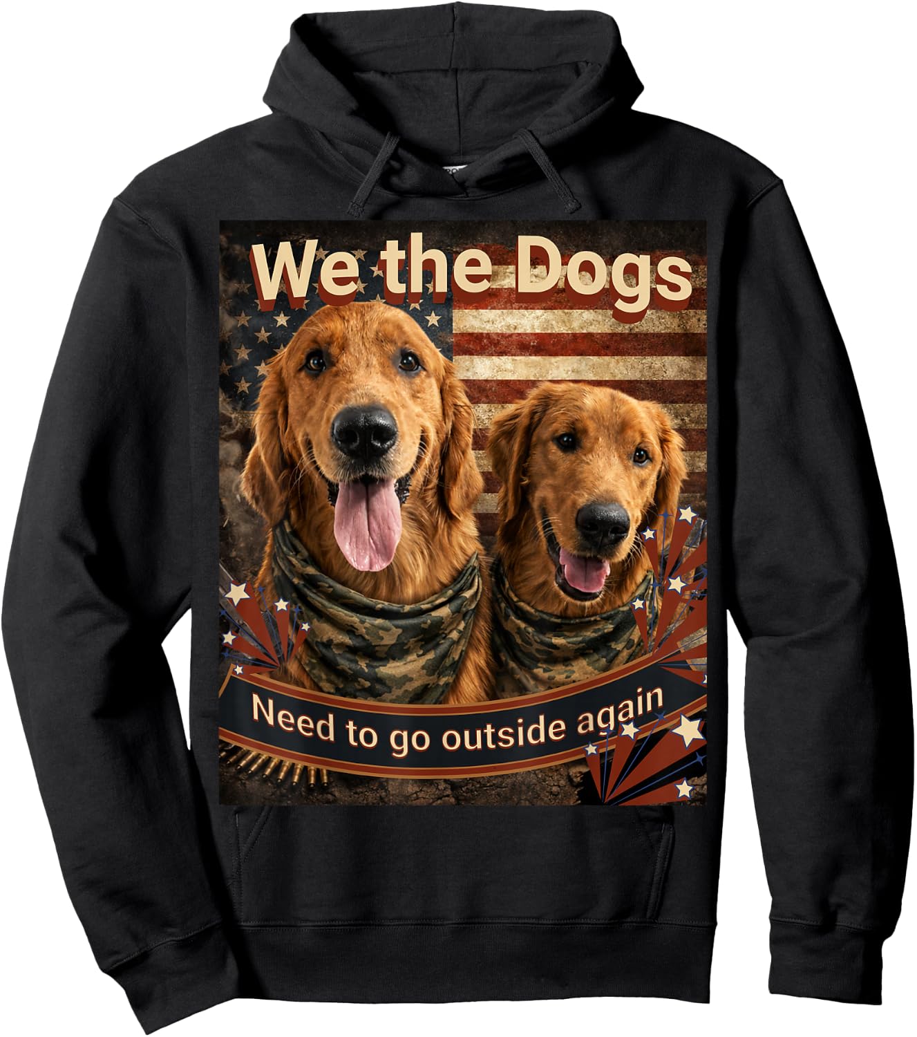 Funny Patriotic Golden Retrievers Hoodie - Hoodie | Black