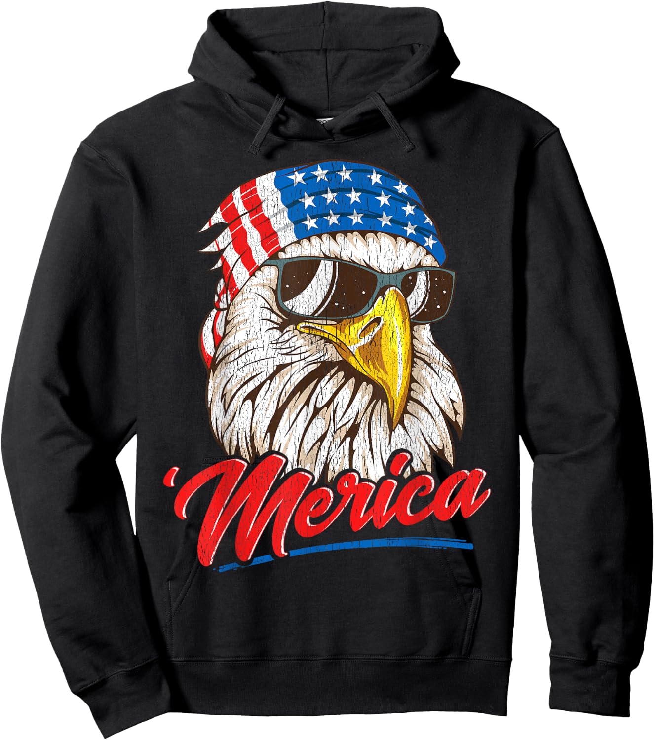 Bald Eagle Merica 80s Mullet Eagle America USA 4th of July Men Hoodie - Hoodie | Black