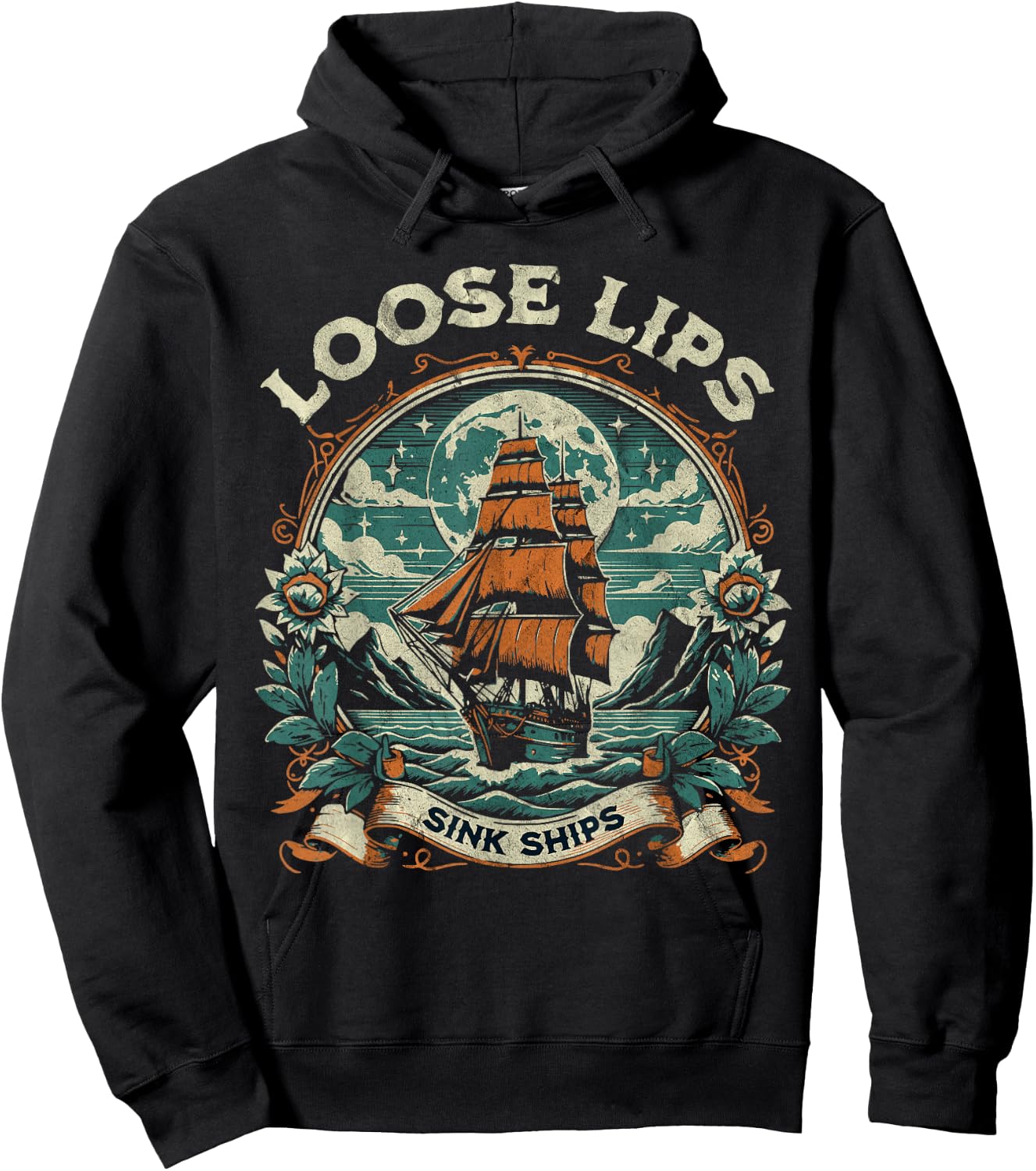 Vintage Loose Lips Sink Ships Traditional Nautical Sailor Hoodie - Hoodie | Black