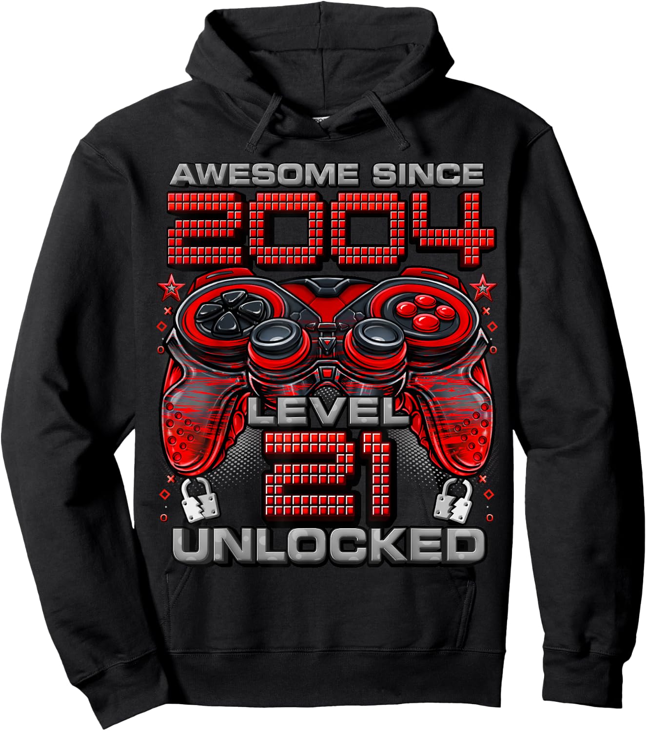 Level 21 Unlocked Awesome Since 2004 21st Birthday Gaming Hoodie - Hoodie | Black