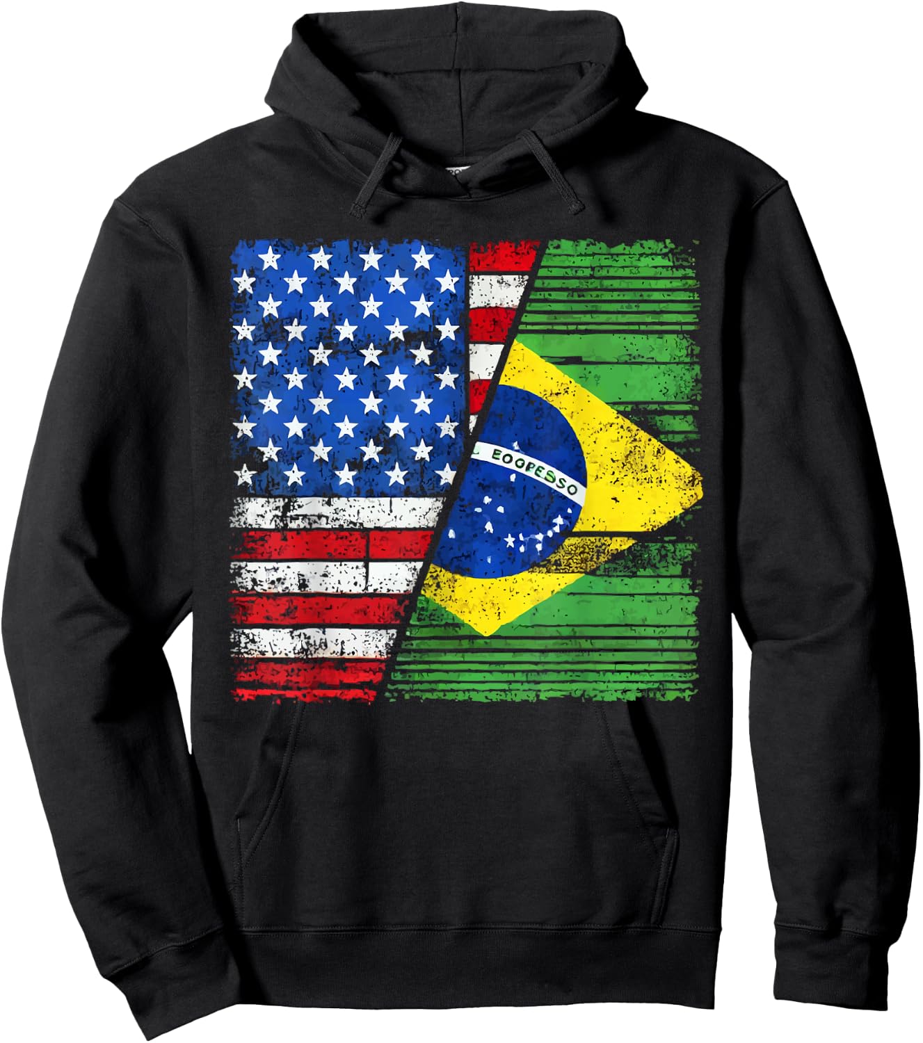 Half American Half Brazilian USA Flag Brazil America Hoodie - Hoodie | Black