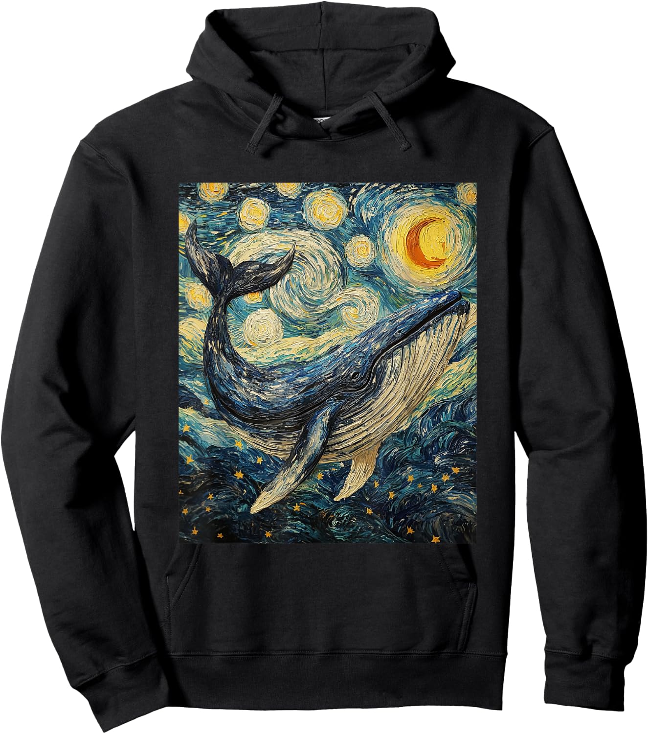 Whale Fish Van Gogh Style Starry Night Sea Graphic Hoodie - Hoodie | Black