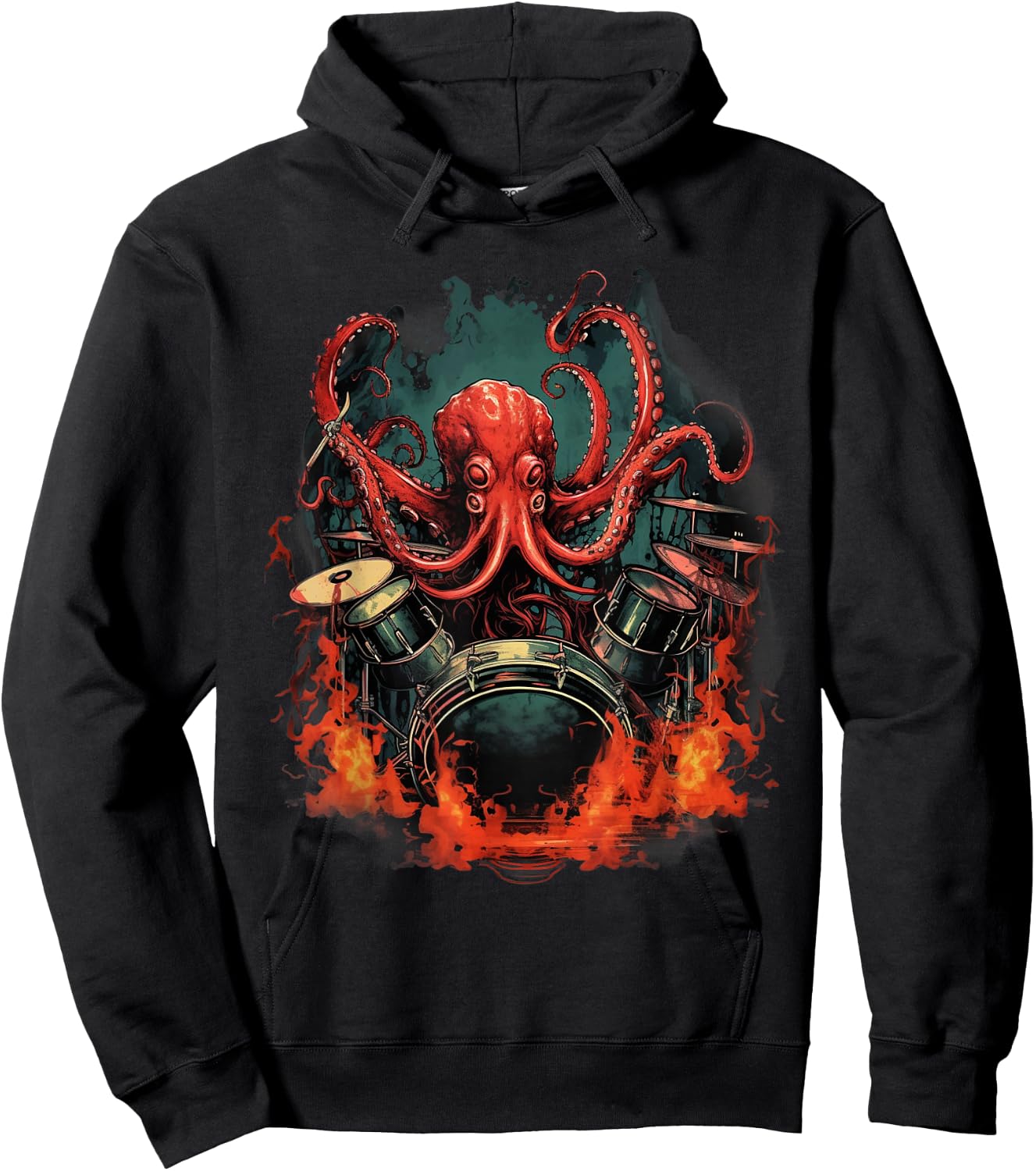Octopus Japanese Playing Drums Drummer Drumming Musician Hoodie - Hoodie | Black