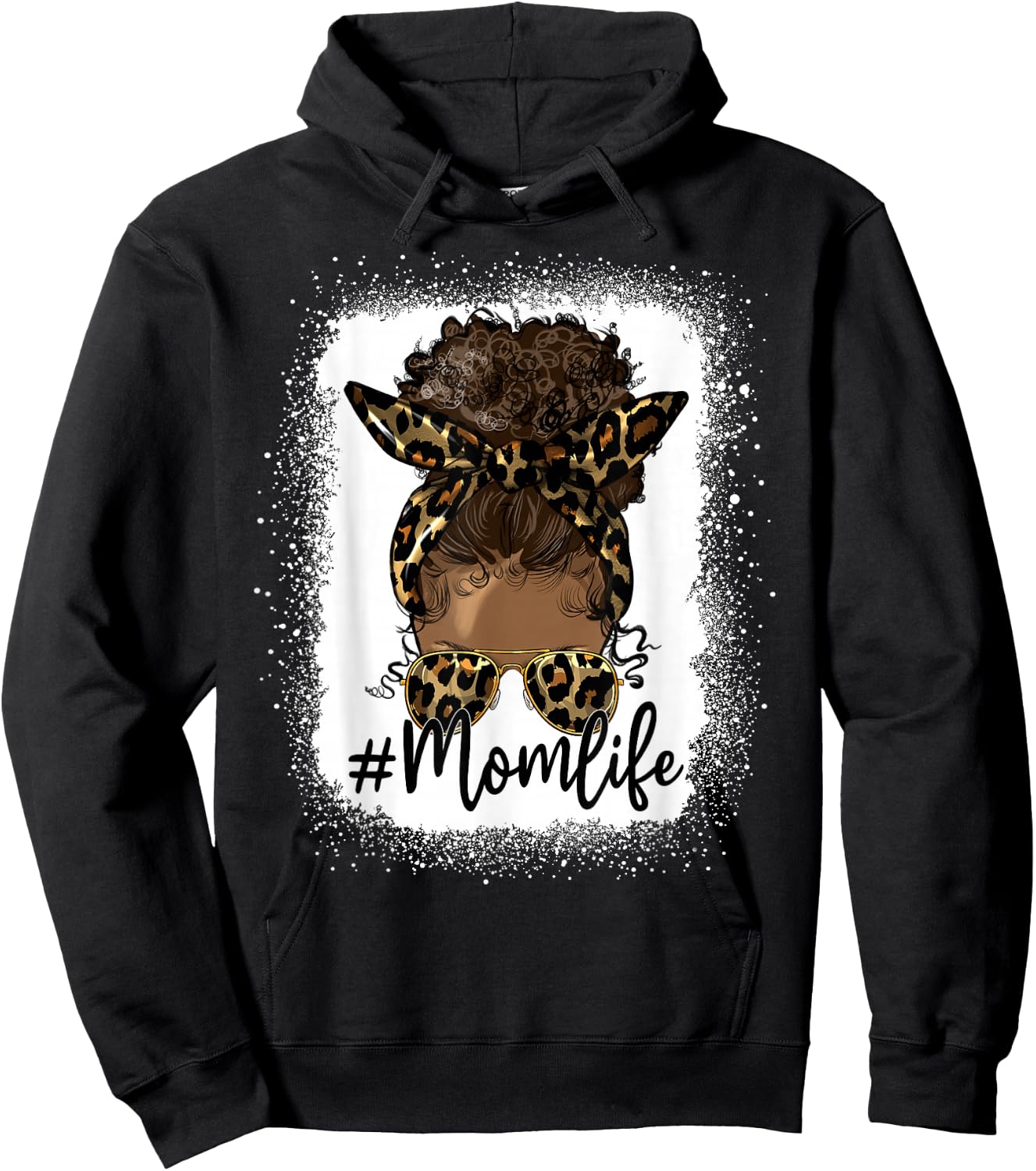 Mom Life Black Women Afro Messy Bun Leopard Mother's Day Hoodie - Hoodie | Black