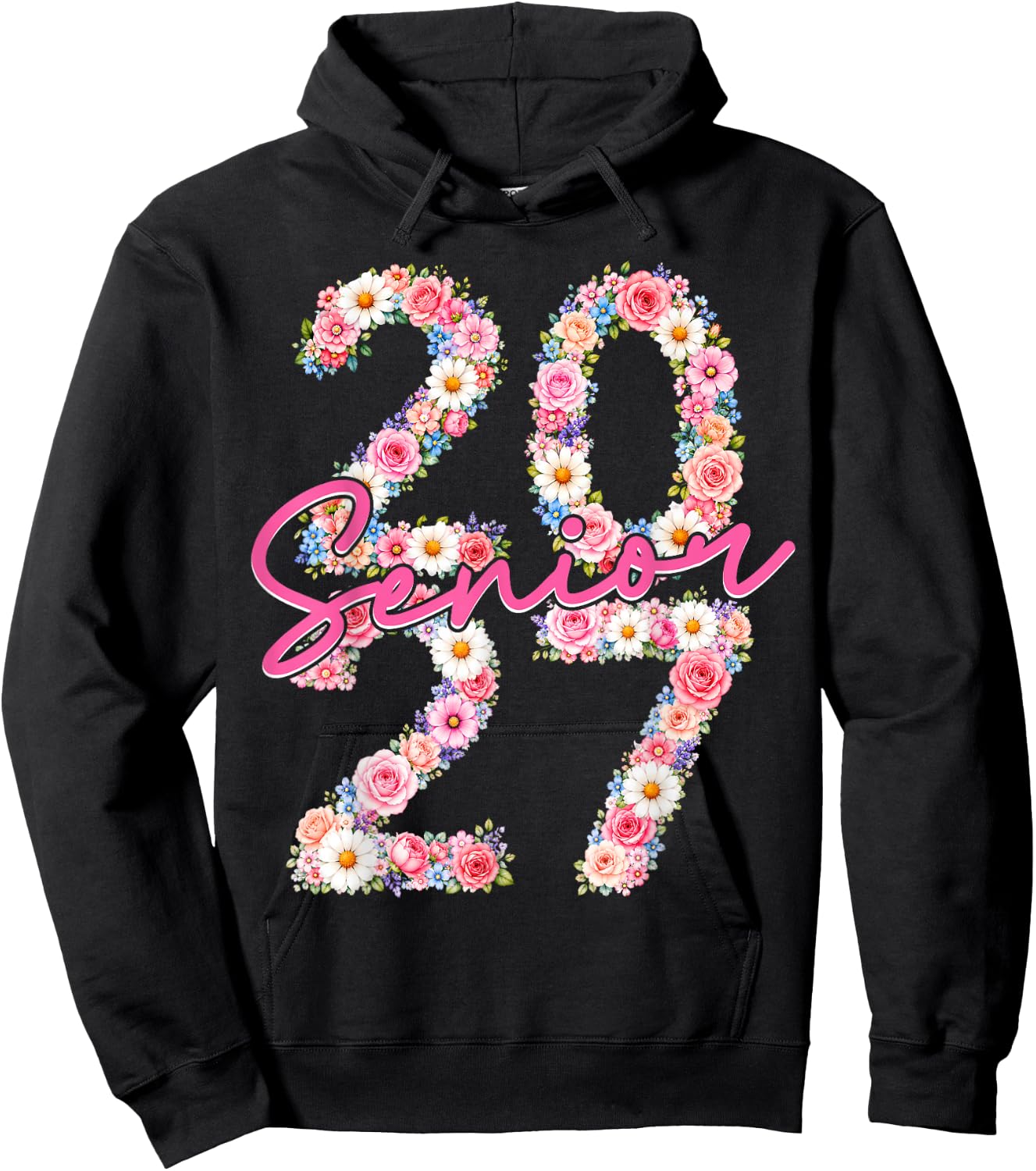 Girl Senior 2027 Floral Flower Class of 2027 Graduation Grad Hoodie - Hoodie | Black