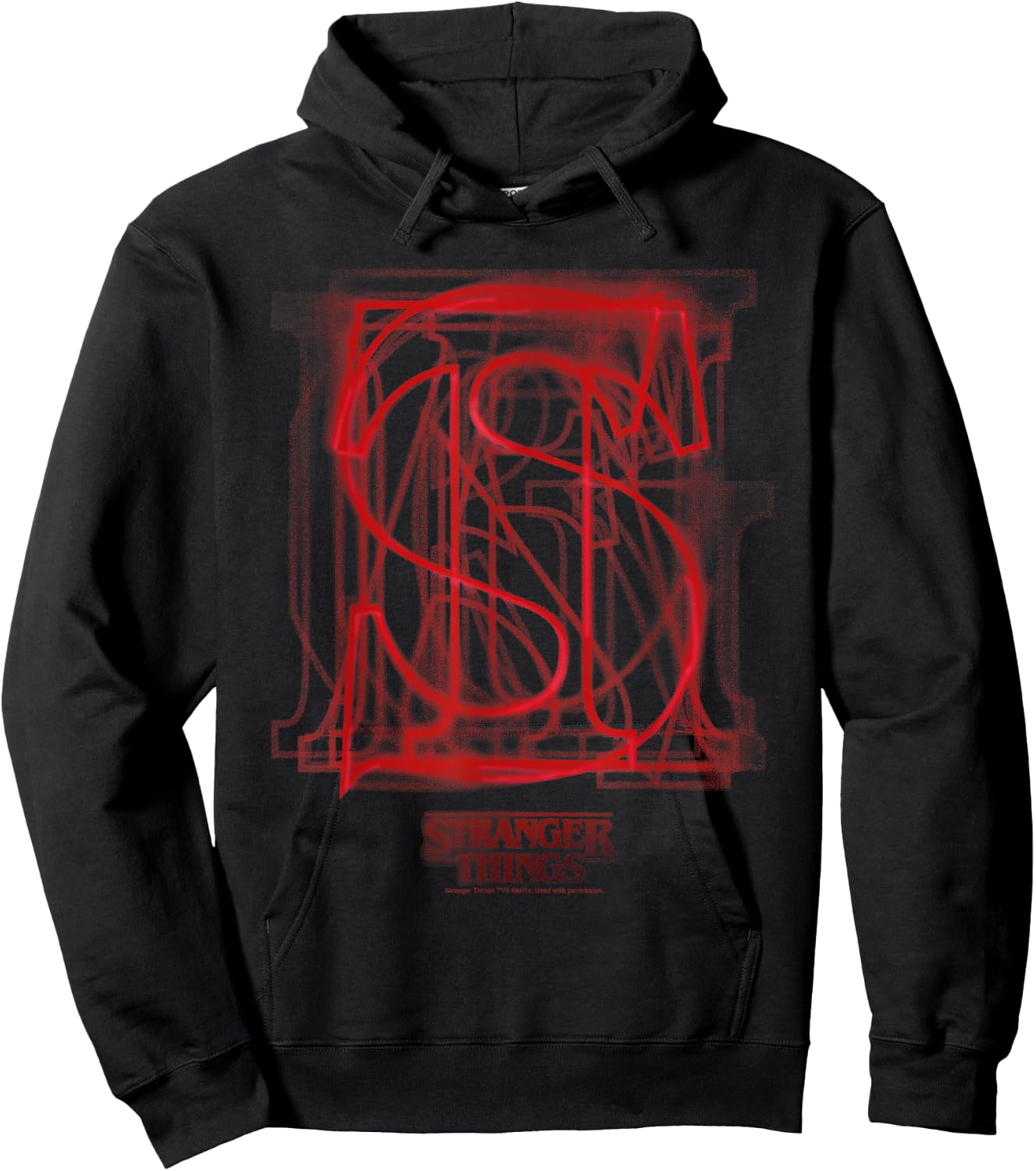 Stranger Things Logo with Overlaid Red Letters, black Hoodie - Hoodie | Black