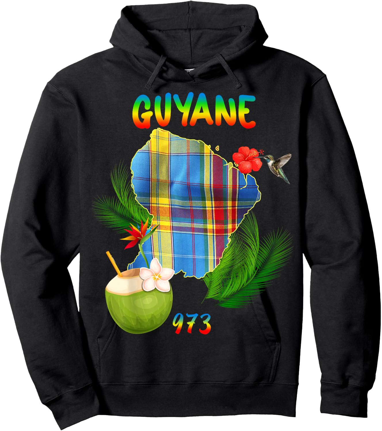 Beautiful French Guiana 973 Madras Hibiscus Hummingbird Coconut Hoodie - Hoodie | Black