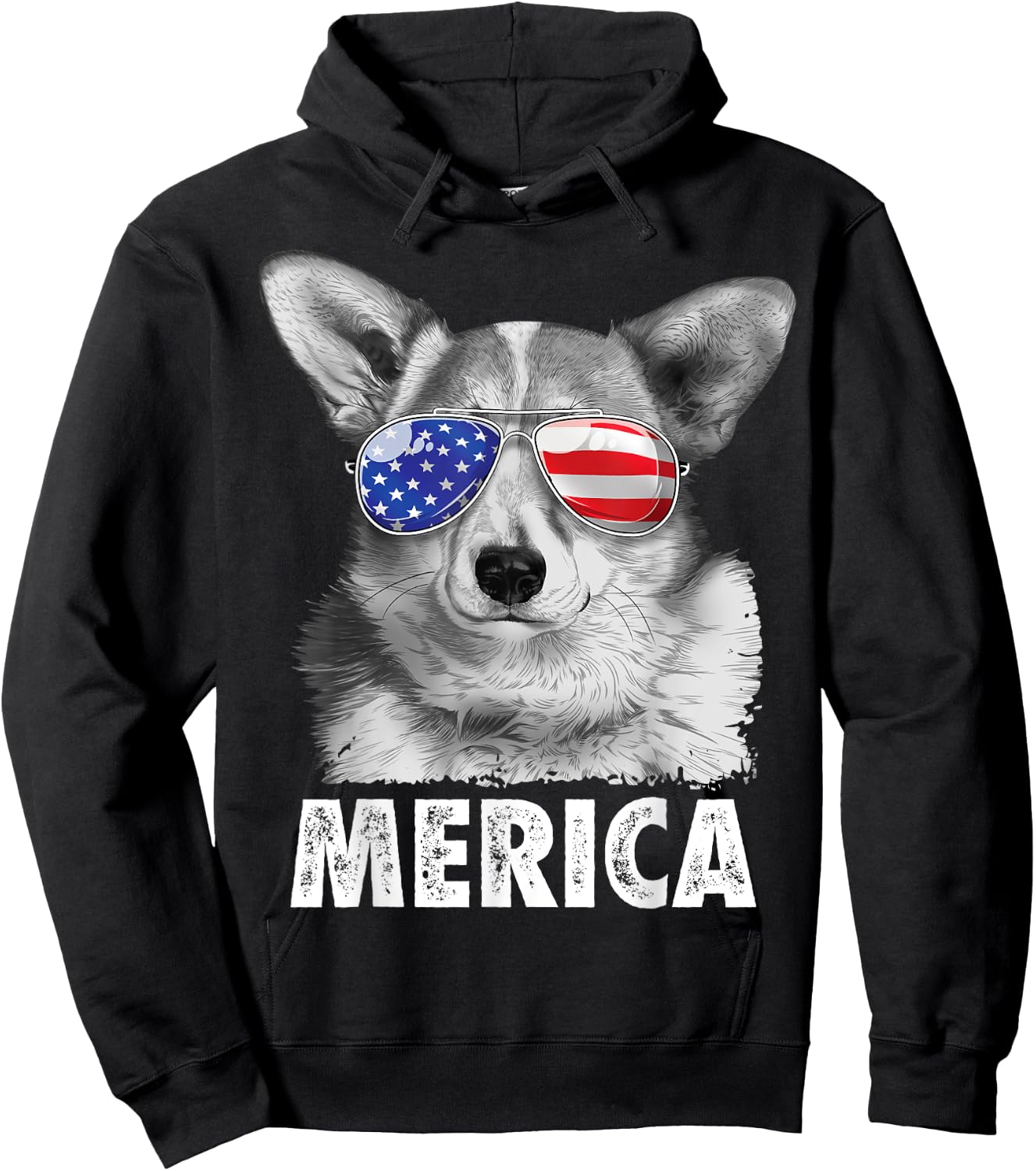 Corgi 4th of July Shirt Merica Men Women USA American Flag Hoodie - Hoodie | Black