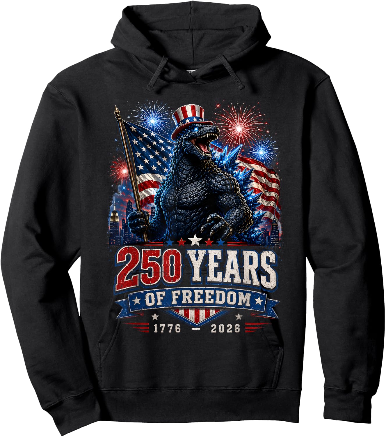 Kaiju Monster Japanese 250 Years 1776 2026 4th of July Hoodie - Hoodie | Black