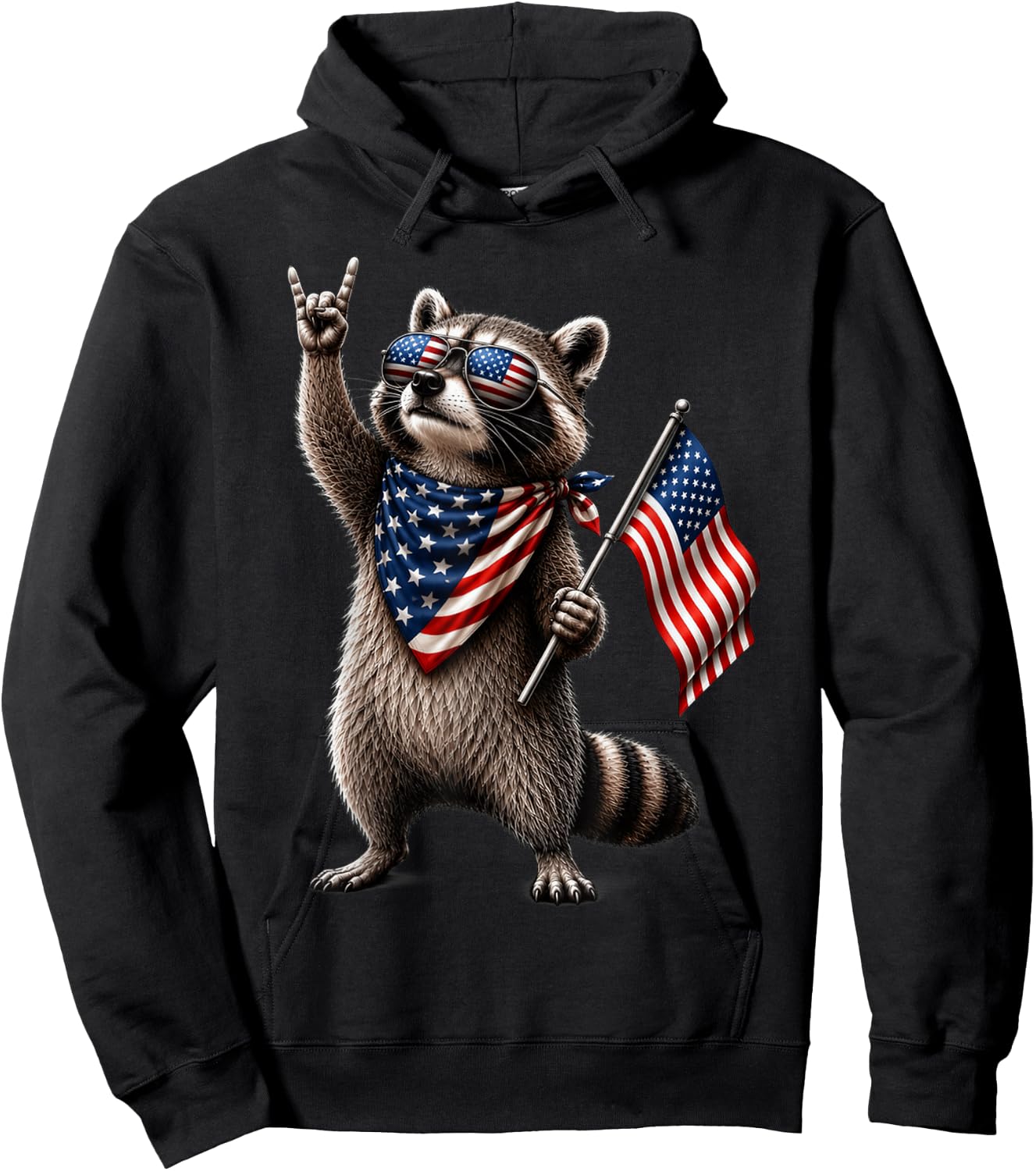 Patriotic Raccoon USA Flag Vintage Fourth of July Hoodie - Hoodie | Black