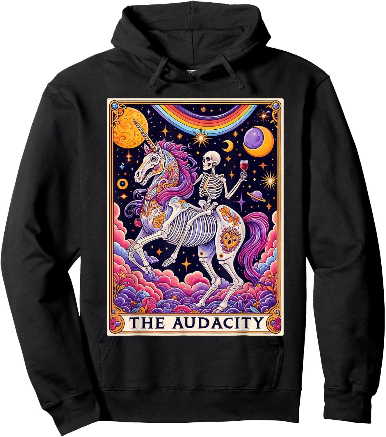 The Audacity Tarot Card Shirt Rainbow Skeleton Unicorn Lovers , black Hoodie - Hoodie | Black