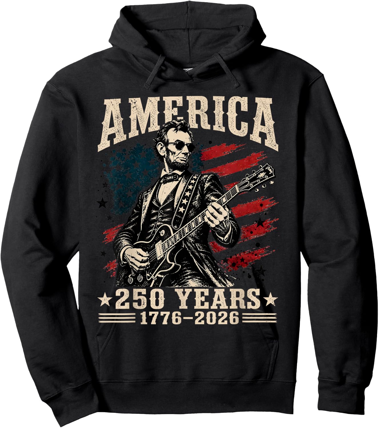 Vintage Abraham Lincoln Abe Lincoln Playing Guitar 250 Years Hoodie - Hoodie | Black