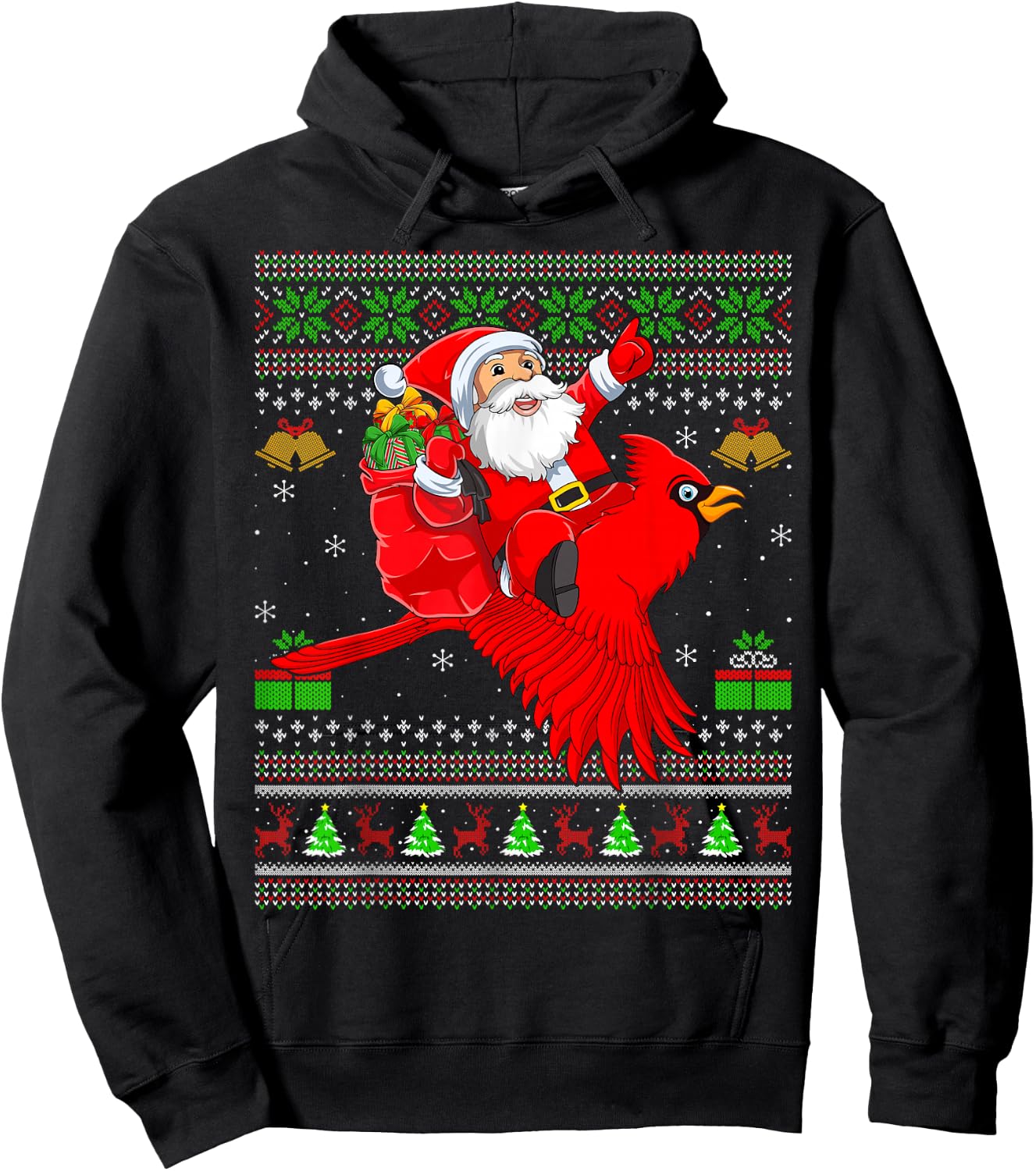 Ugly Xmas Sweater Funny Santa Riding Cardinal Bird Christmas Hoodie - Hoodie | Black