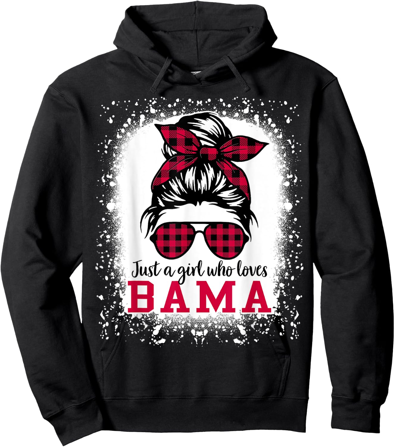 BAMA ALABAMA Women Girls Messy Bun Hair, Alabama State Pride Hoodie - Hoodie | Black
