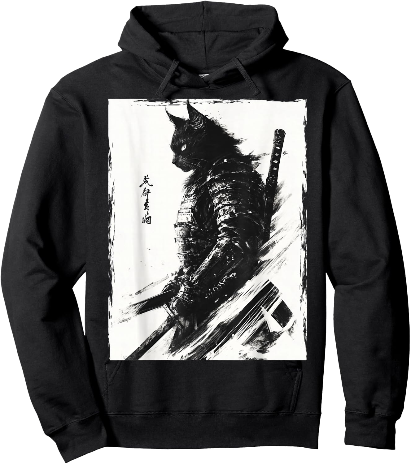 Samurai Warrior Cat Vintage Japanese Art Anime Hoodie - Hoodie | Black