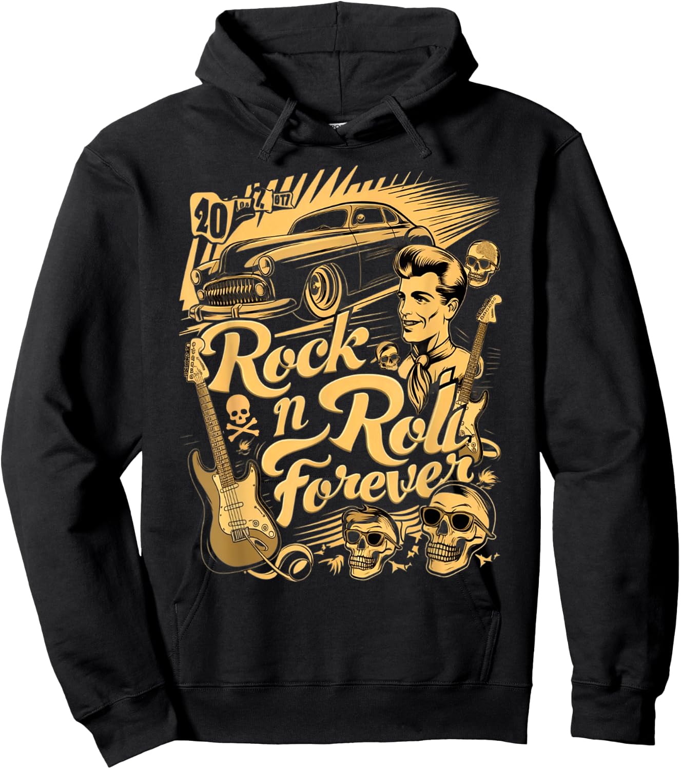 Vintage Rock n Roll Retro Rockabilly 1950s , Black, S Hoodie - Hoodie | Black
