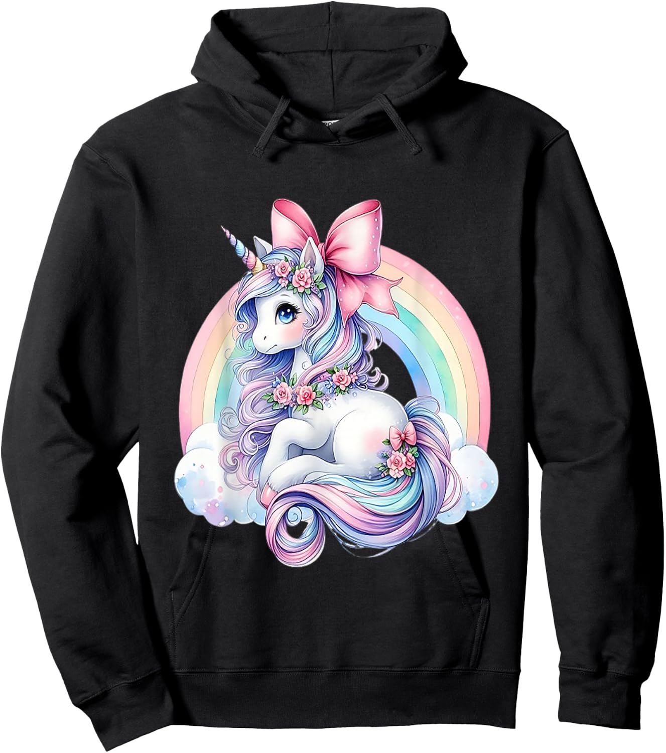 Rainbow Unicorn with Bow Hoodie - Hoodie | Black