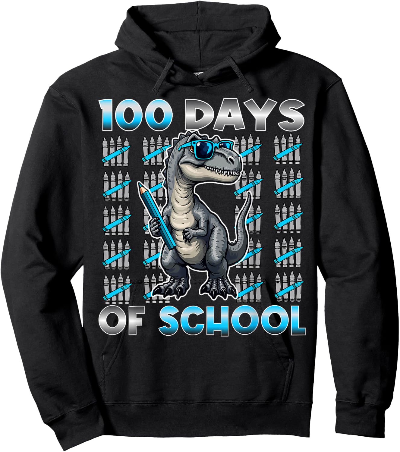 Dinosaur T Rex 100 Days of School Apparel 100 Days Smarter Kids -Kids Black Small Modern Straight Fit Cotton with Cartoon Dinosaur Pattern Short Sleeve Hoodie - Hoodie | Black