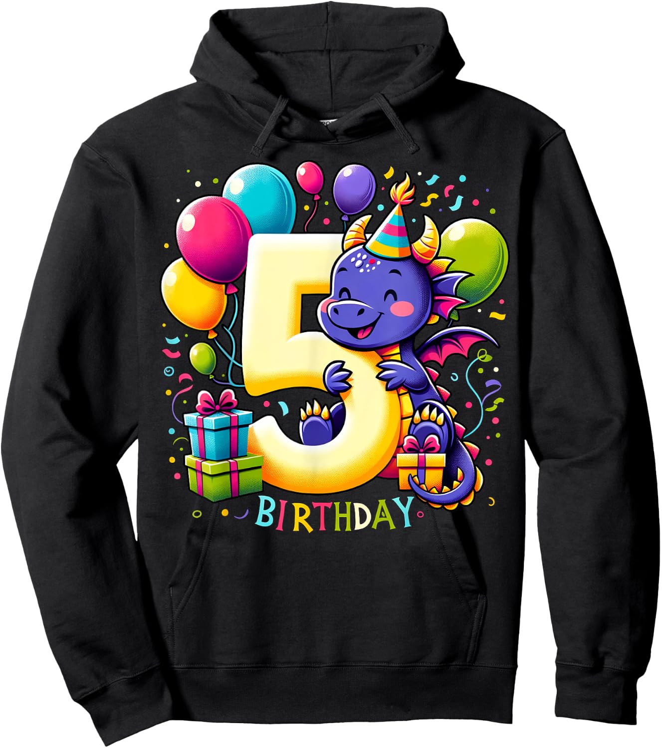 Boys, Girls, Kids turnung 5 birthday Dragon 5th Bday Hoodie - Hoodie | Black
