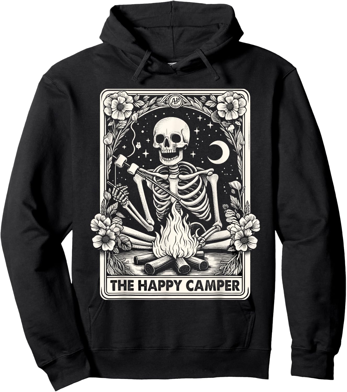 Happy Camper Card Skeleton Camper Camping Halloween Hoodie - Hoodie | Black