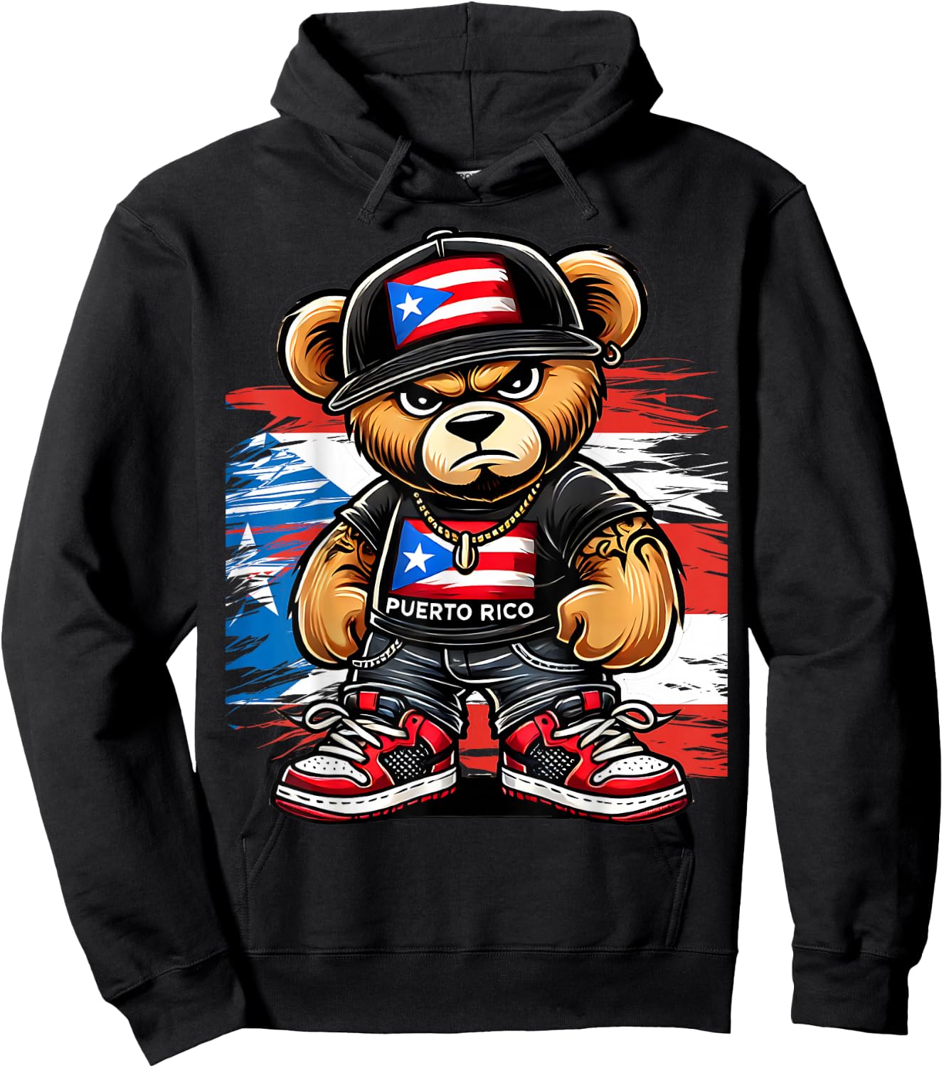 Cute Teddy Bear Puerto Rico Flag Boricua Puerto Rican Hoodie - Hoodie | Black