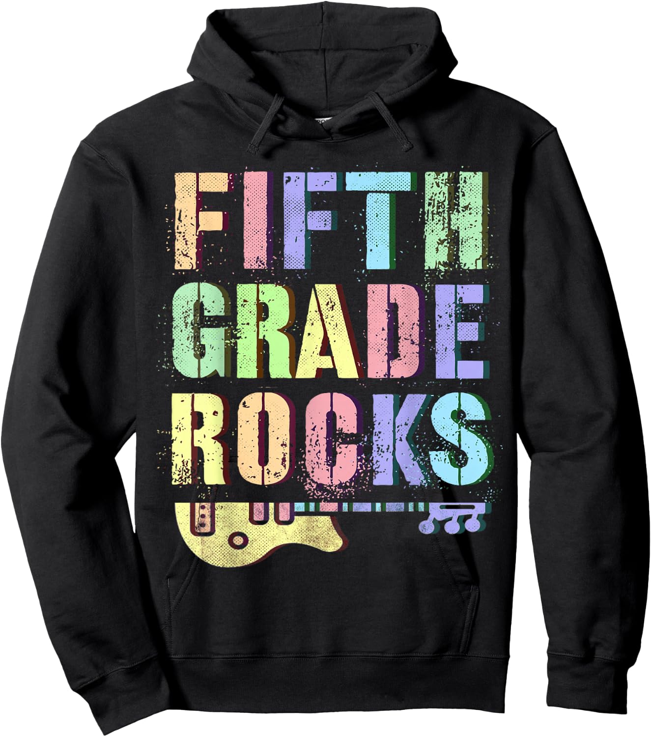 Retro 5th GRADE ROCKS Teacher Rockstar Squad Fifth Grader Hoodie - Hoodie | Black